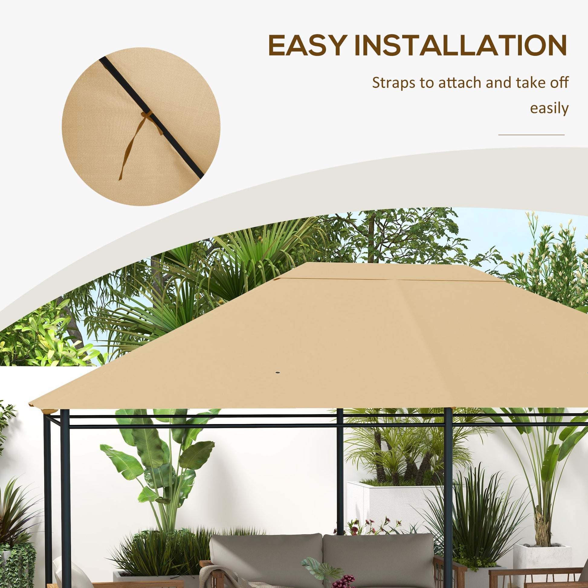 3 x 4m Gazebo Canopy Replacement Covers, Garden Gazebo Roof Replacement with Vents and Drain Holes, TOP COVER ONLY, Khaki