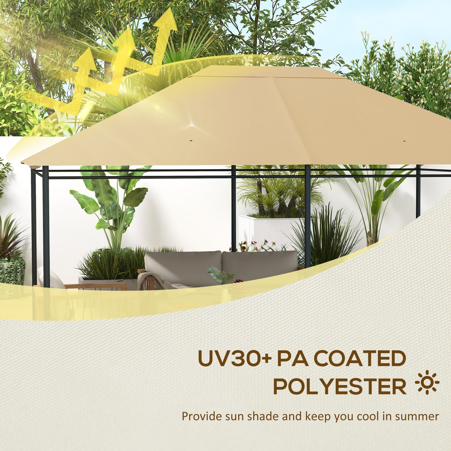 3 x 4m Gazebo Canopy Replacement Covers, Garden Gazebo Roof Replacement with Vents and Drain Holes, TOP COVER ONLY, Khaki