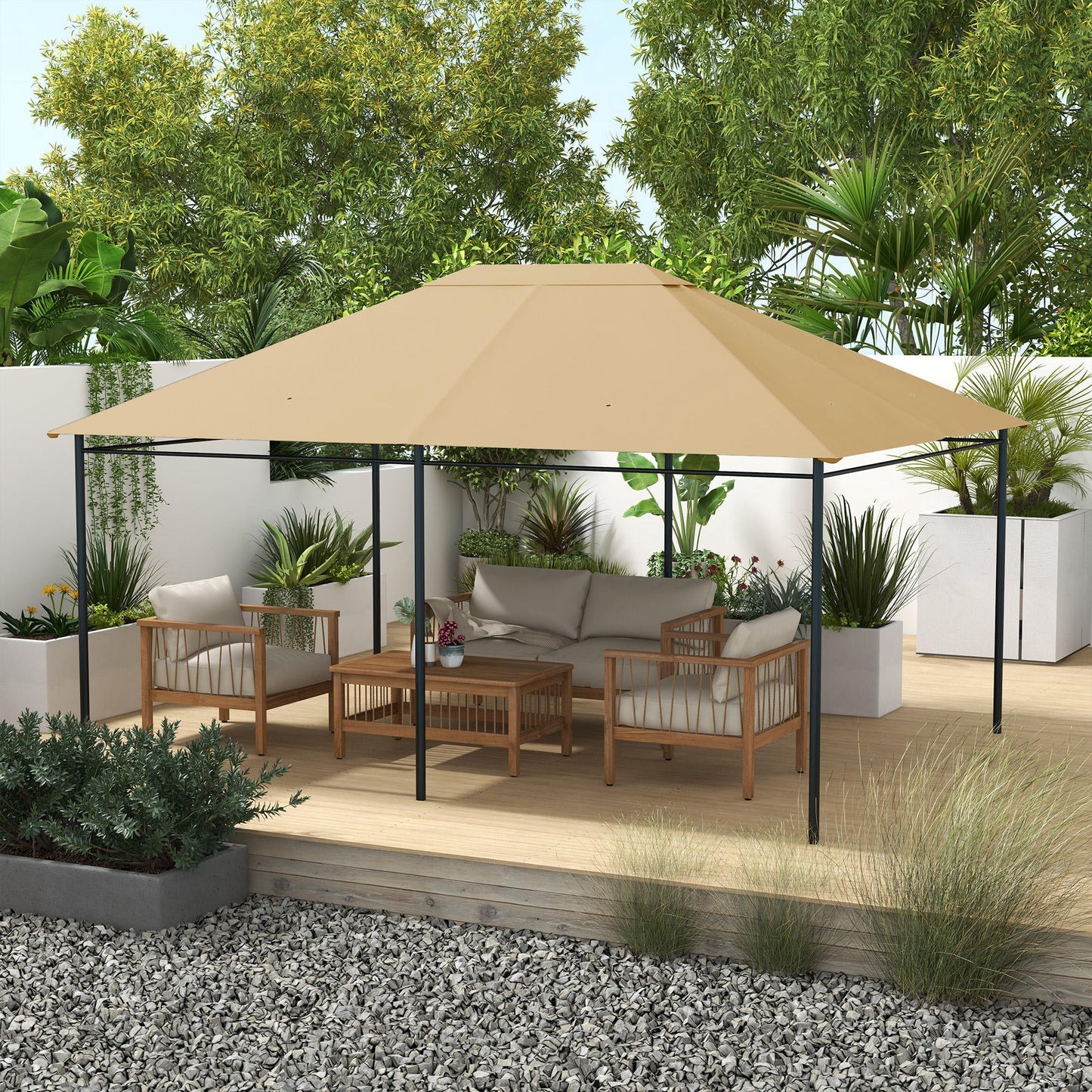 3 x 4m Gazebo Canopy Replacement Covers, Garden Gazebo Roof Replacement with Vents and Drain Holes, TOP COVER ONLY, Khaki