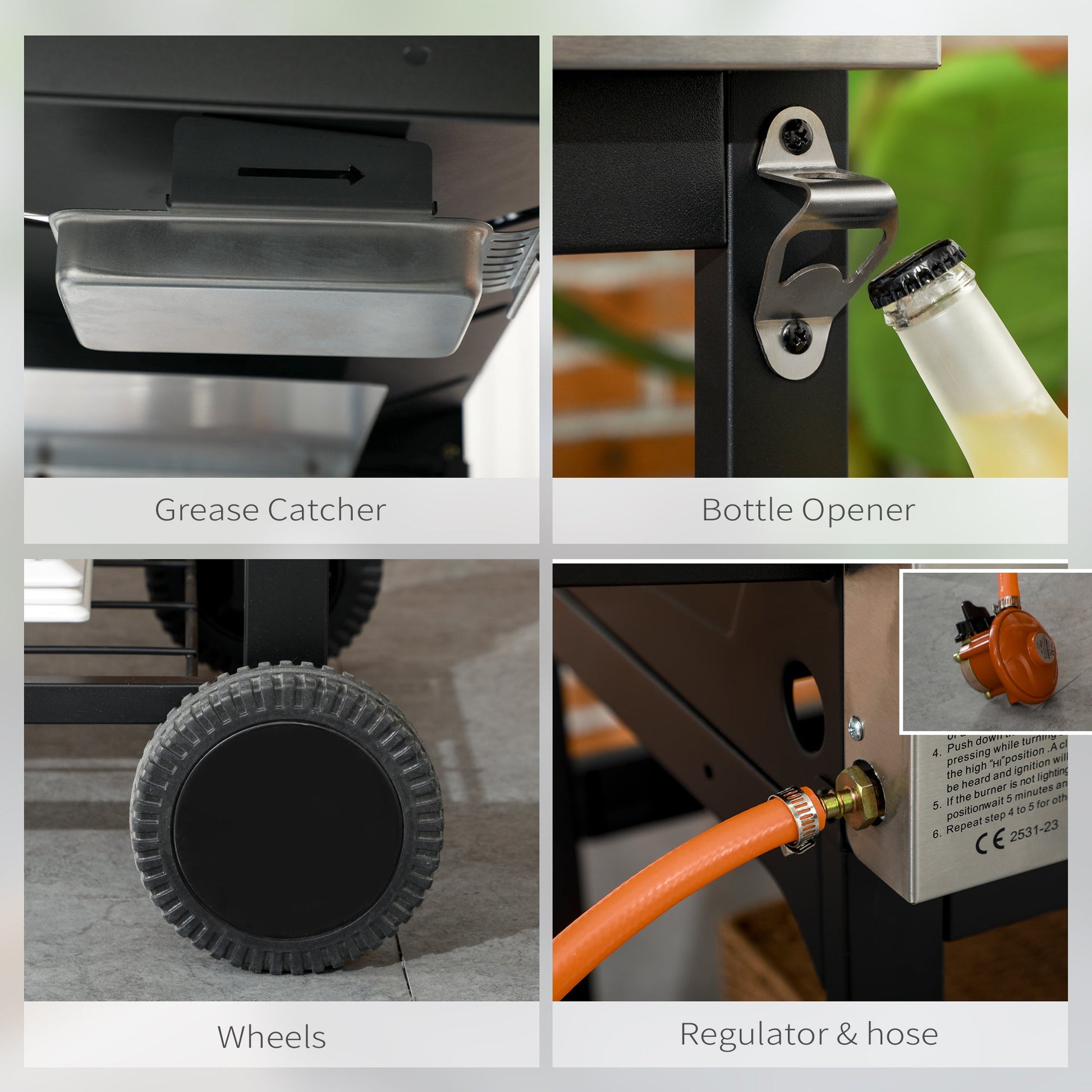 2-in-1 Gas BBQ and Plancha Grill, 15 kW 4+1 Burner Propane Gas Barbecue with Wheels, Warming Rack, Shelves, Thermometer, Bottle Opener for Garden Party Festival, Black