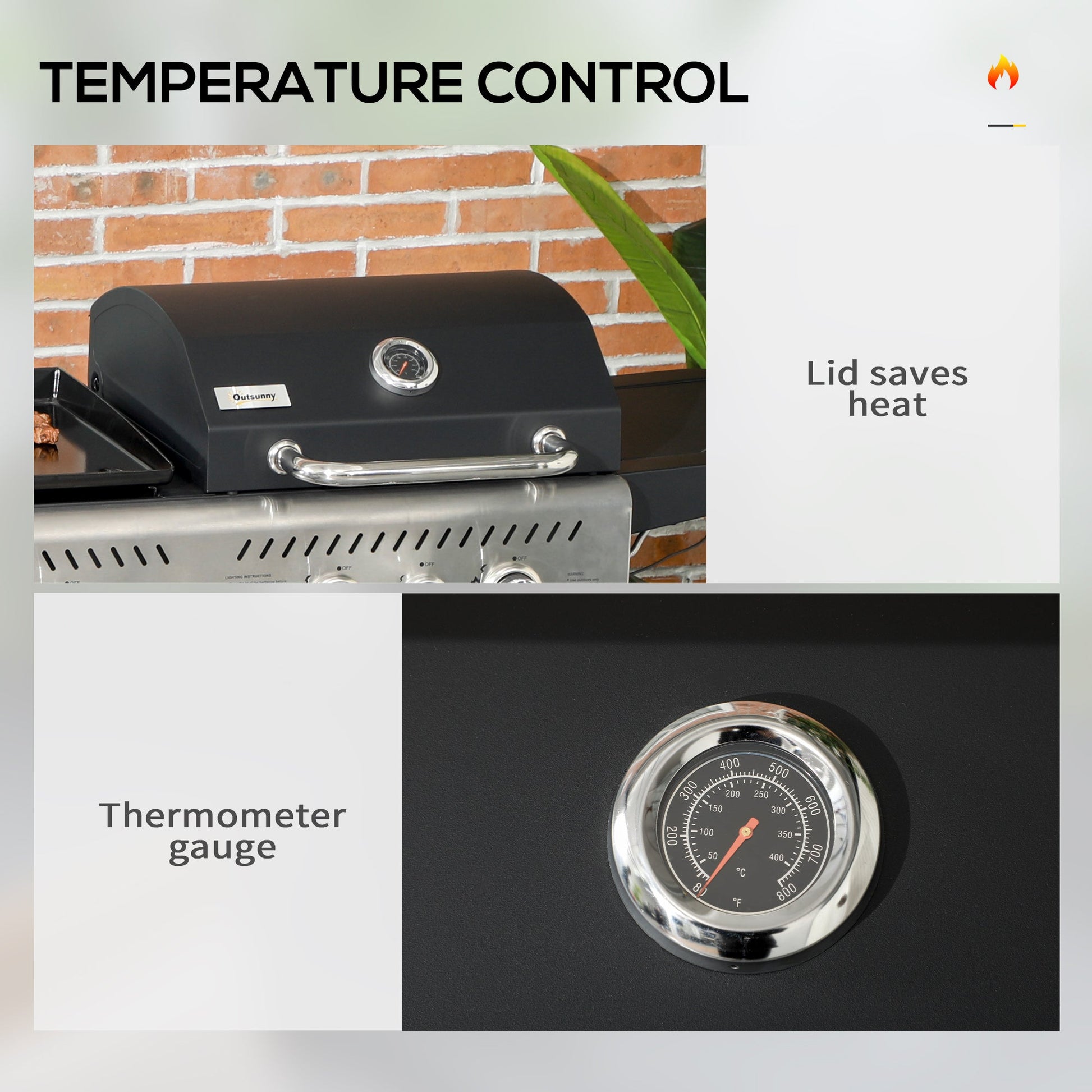 2-in-1 Gas BBQ and Plancha Grill, 15 kW 4+1 Burner Propane Gas Barbecue with Wheels, Warming Rack, Shelves, Thermometer, Bottle Opener for Garden Party Festival, Black