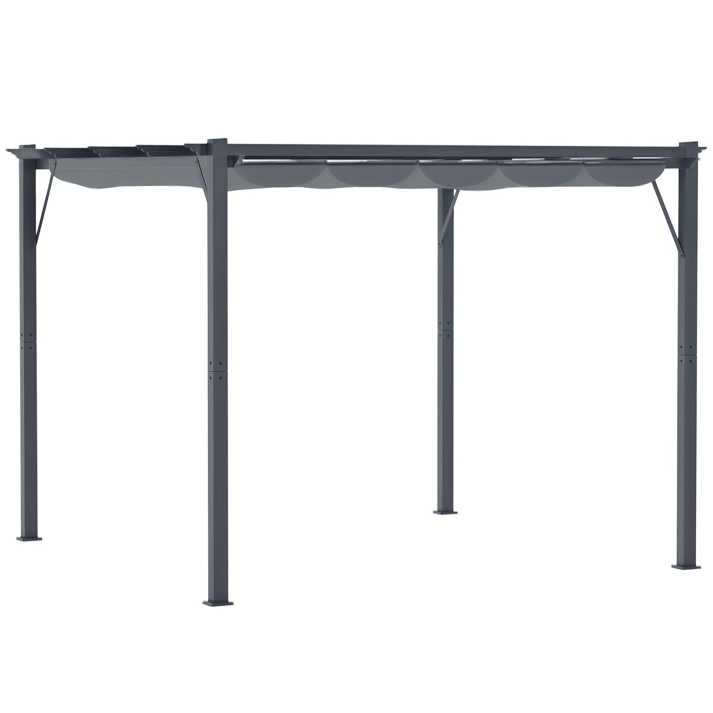 3 x 3(m) Pergola with Retractable Roof Canopy, Aluminium Frame Garden Gazebo Outdoor Sun Shade Shelter for Grill, Patio, Dark Grey