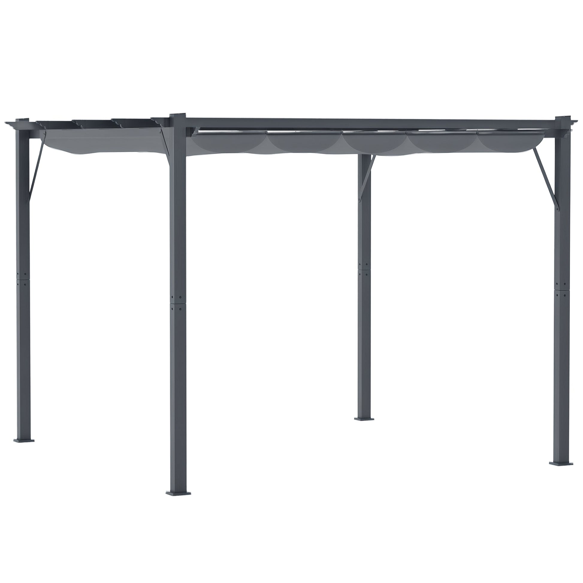 3 x 3(m) Pergola with Retractable Roof Canopy, Aluminium Frame Garden Gazebo Outdoor Sun Shade Shelter for Grill, Patio, Dark Grey
