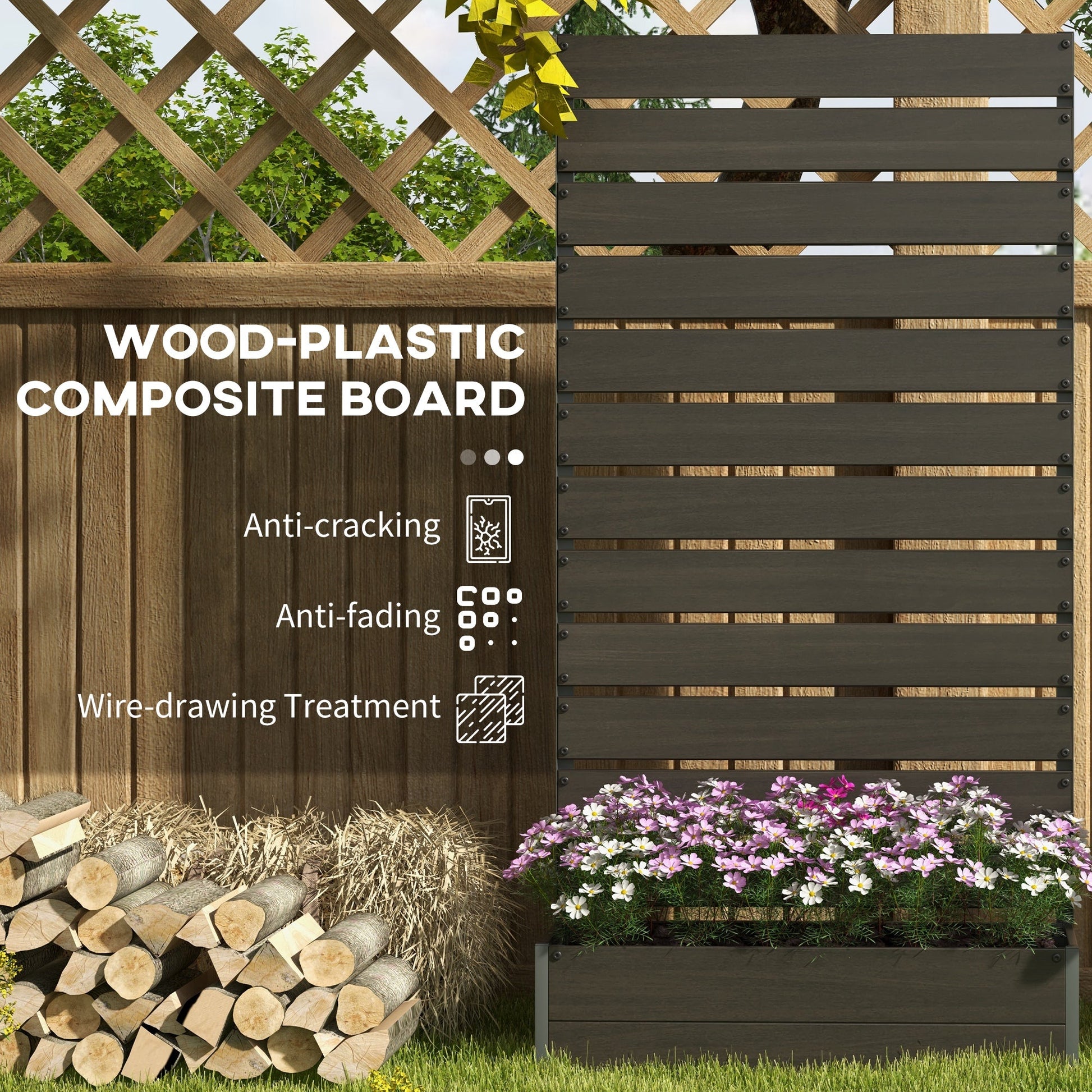 Garden Planter with Trellis for Climbing Plants, Vines, Flowers, Freestanding Raised Bed for Garden, Outdoor, Patio, Planter Box with Drainage Gap, Black