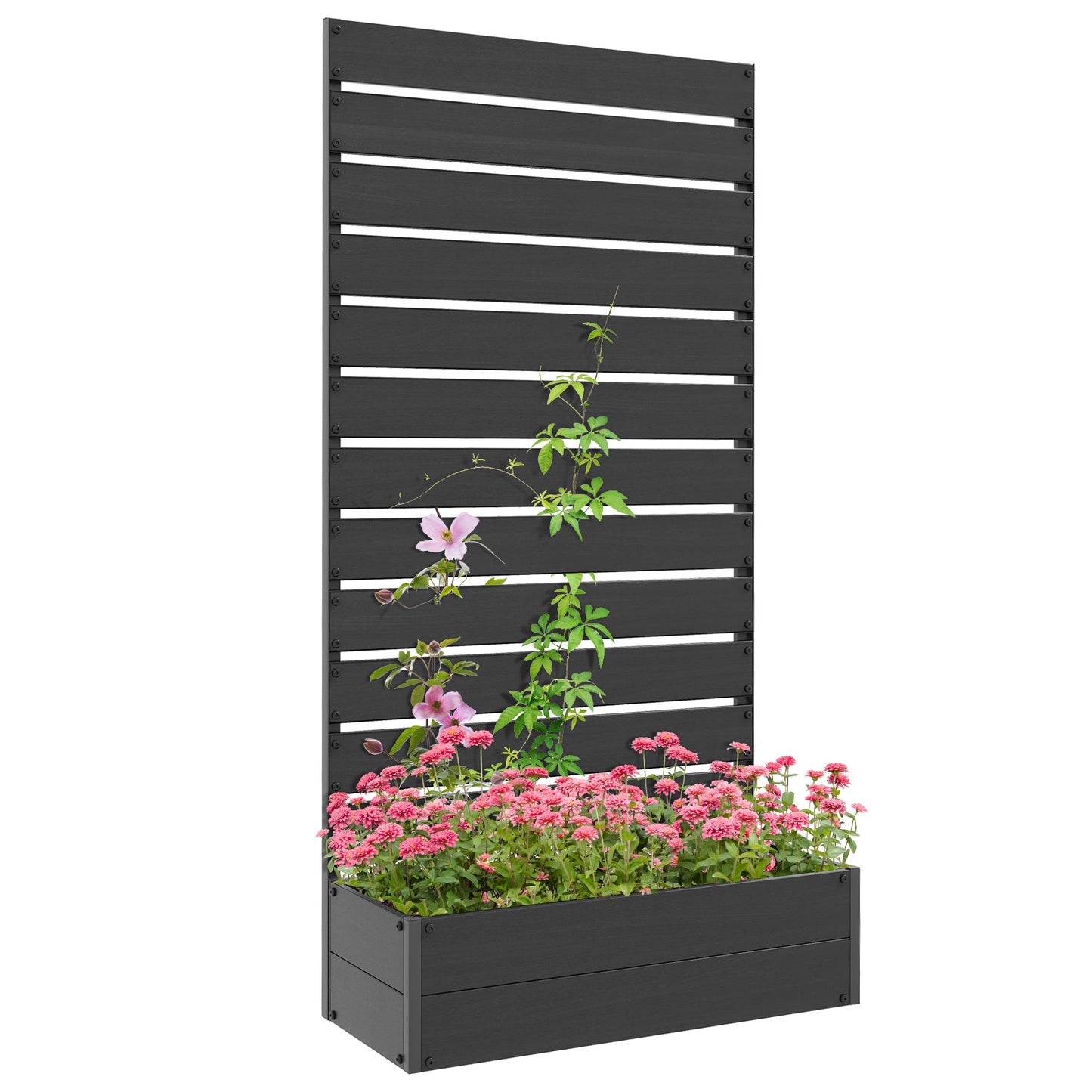 Garden Planter with Trellis for Climbing Plants, Vines, Flowers, Freestanding Raised Bed for Garden, Outdoor, Patio, Planter Box with Drainage Gap, Black