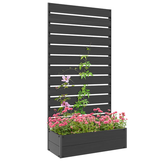 Garden Planter with Trellis for Climbing Plants, Vines, Flowers, Freestanding Raised Bed for Garden, Outdoor, Patio, Planter Box with Drainage Gap, Black