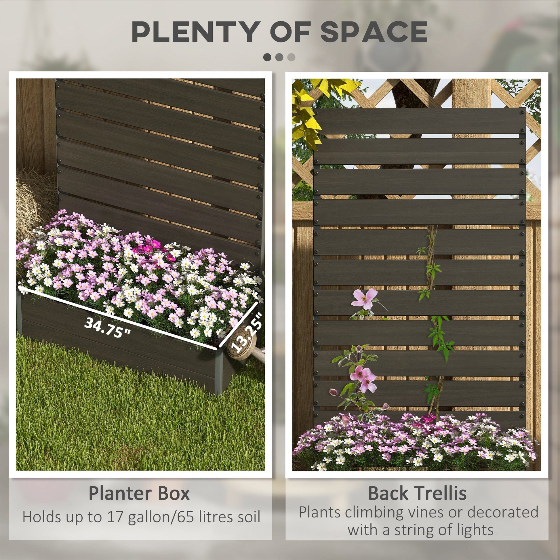 Garden Planter with Trellis for Climbing Plants, Vines, Flowers, Freestanding Raised Bed for Garden, Outdoor, Patio, Planter Box with Drainage Gap, Black