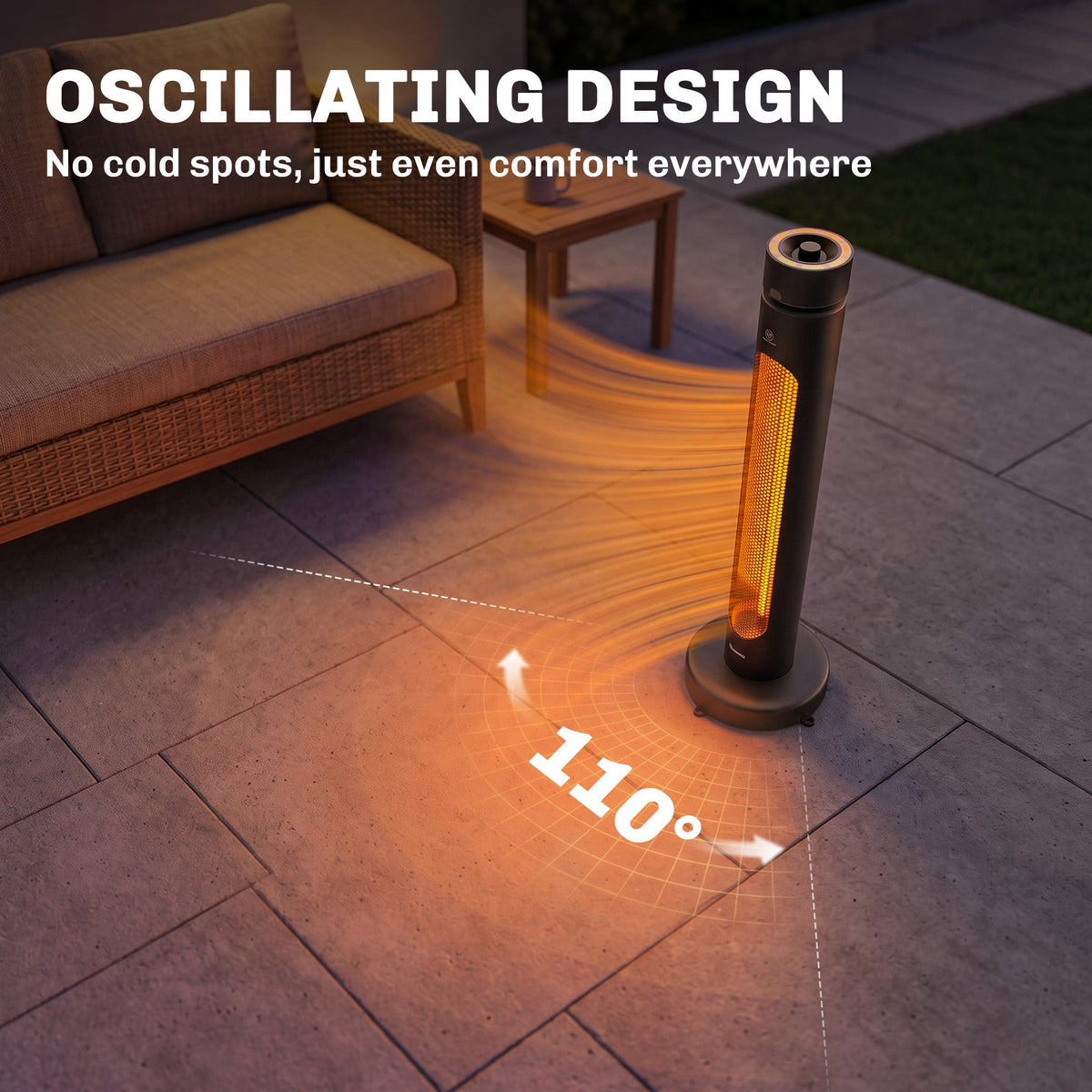 2000 W Electric Infrared Patio Heater, Free Standing Oscillating Outdoor Garden Heater with Knob/Remote Control, 8 Heat Settings, 8H Timer, IP45, Tip-over Protection, Black