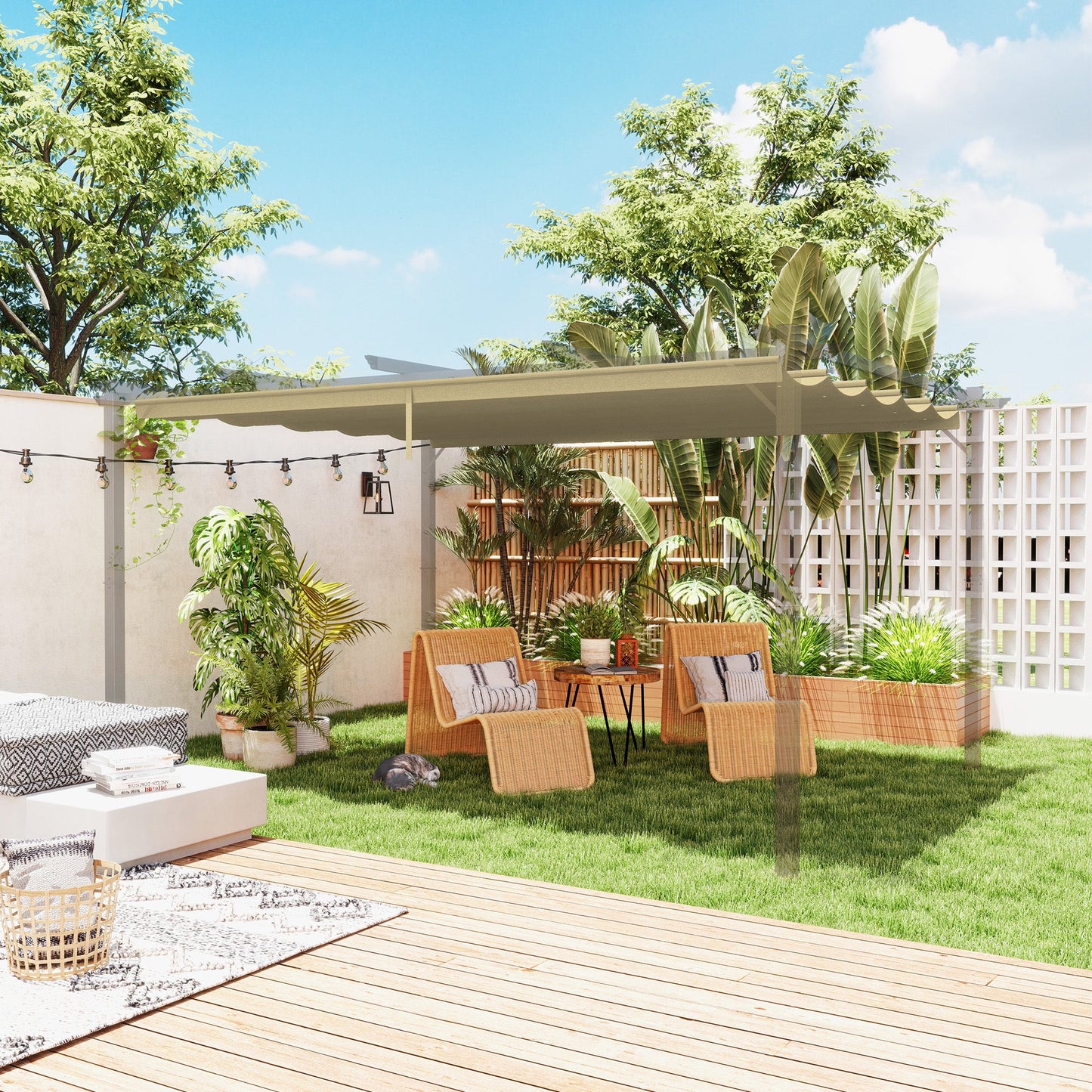 Retractable Pergola Shade Cover, Replacement Canopy Fabric for 4 x 3 (m) Pergola, Gazebo Retractable Roof, Tan