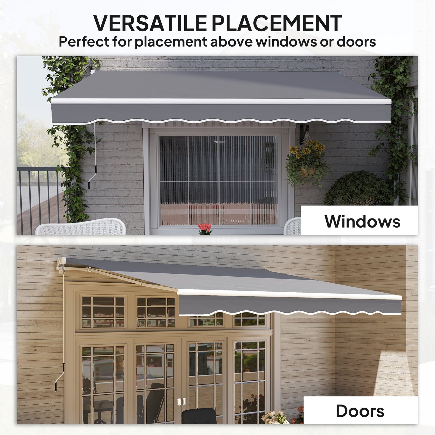 2.5m x 2m Retractable Awning, DIY Garden Awning Canopy, Anti-UV Sun Shade Shelter with Aluminium Frame and Crank Handle, Dark Grey