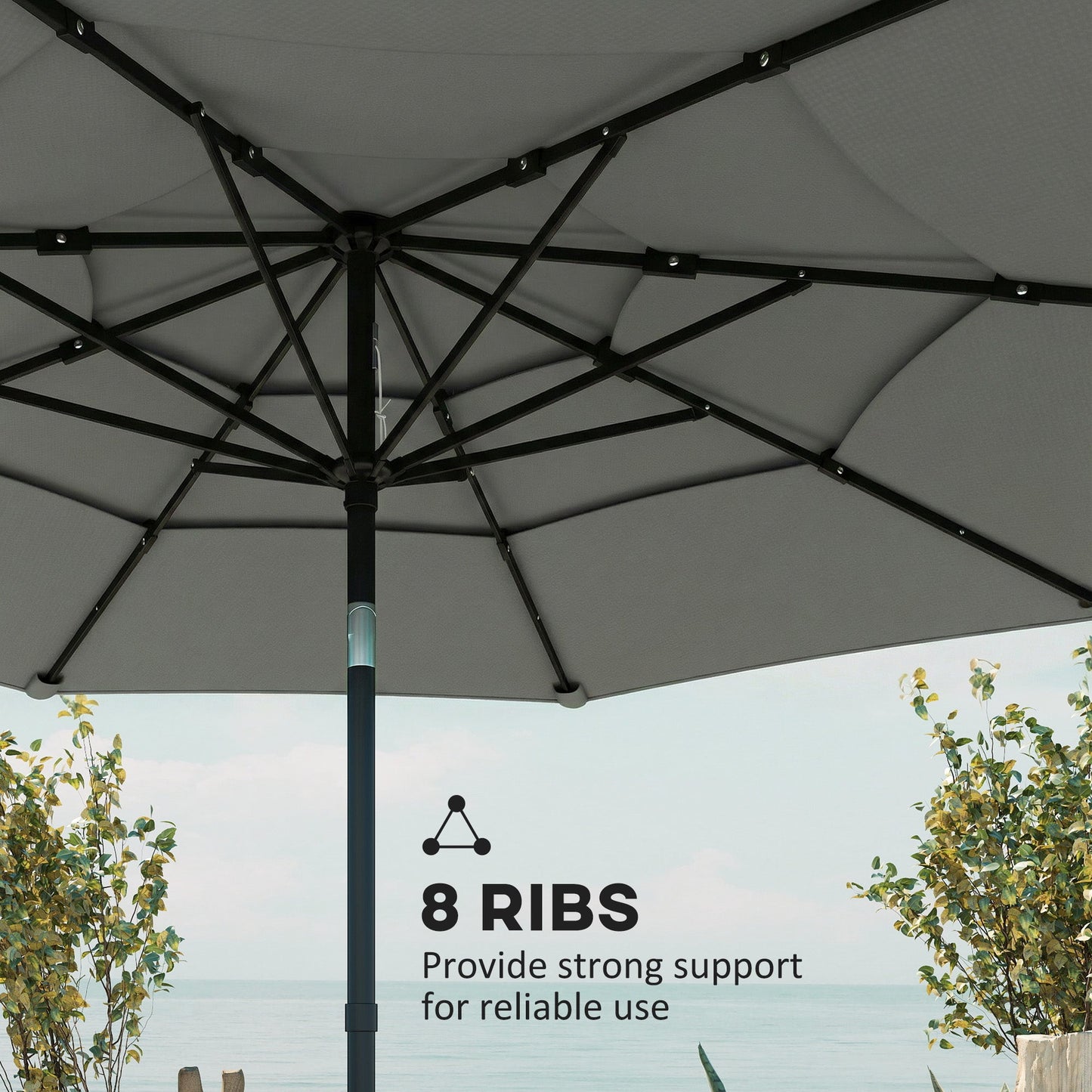 3 m Garden Parasol, Parasol Umbrella with 3-tier Roof, Crank Handle, Tilt Function, Polyester Canopy, Outdoor Table Umbrella for Patio, Garden, Grey