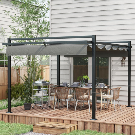 3 x 4m Pergola with Retractable Roof Canopy, Aluminium Frame Garden Gazebo Outdoor Sun Shade Shelter for Grill, Patio, Deck, Dark Grey
