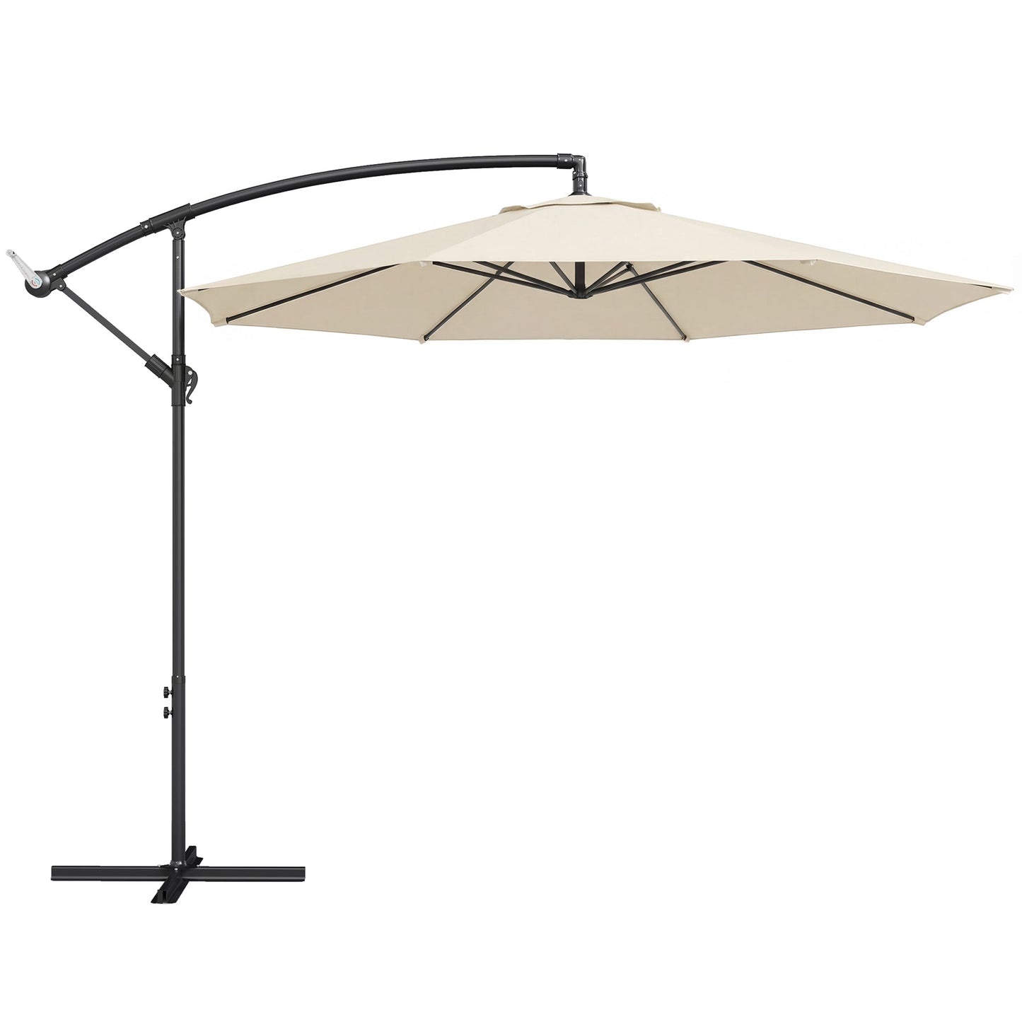 3(m) Garden Banana Parasol Hanging Cantilever Umbrella with Crank Handle, 8 Ribs and Cross Base for Outdoor, Sun Shade, Cream White