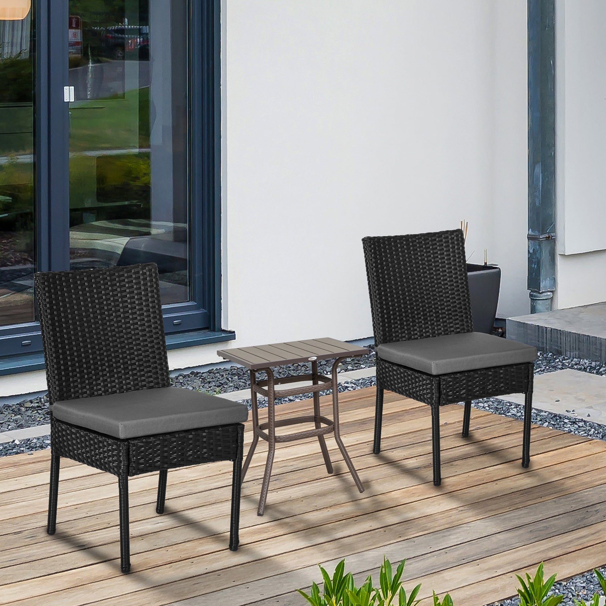 2 Pieces PE Rattan Garden Chairs with Cushion, Patio Wicker Dining Chairs with Backrest for Patio, Deck, Garden, Black