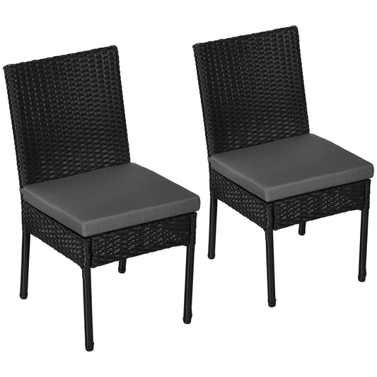 2 Pieces PE Rattan Garden Chairs with Cushion, Patio Wicker Dining Chairs with Backrest for Patio, Deck, Garden, Black