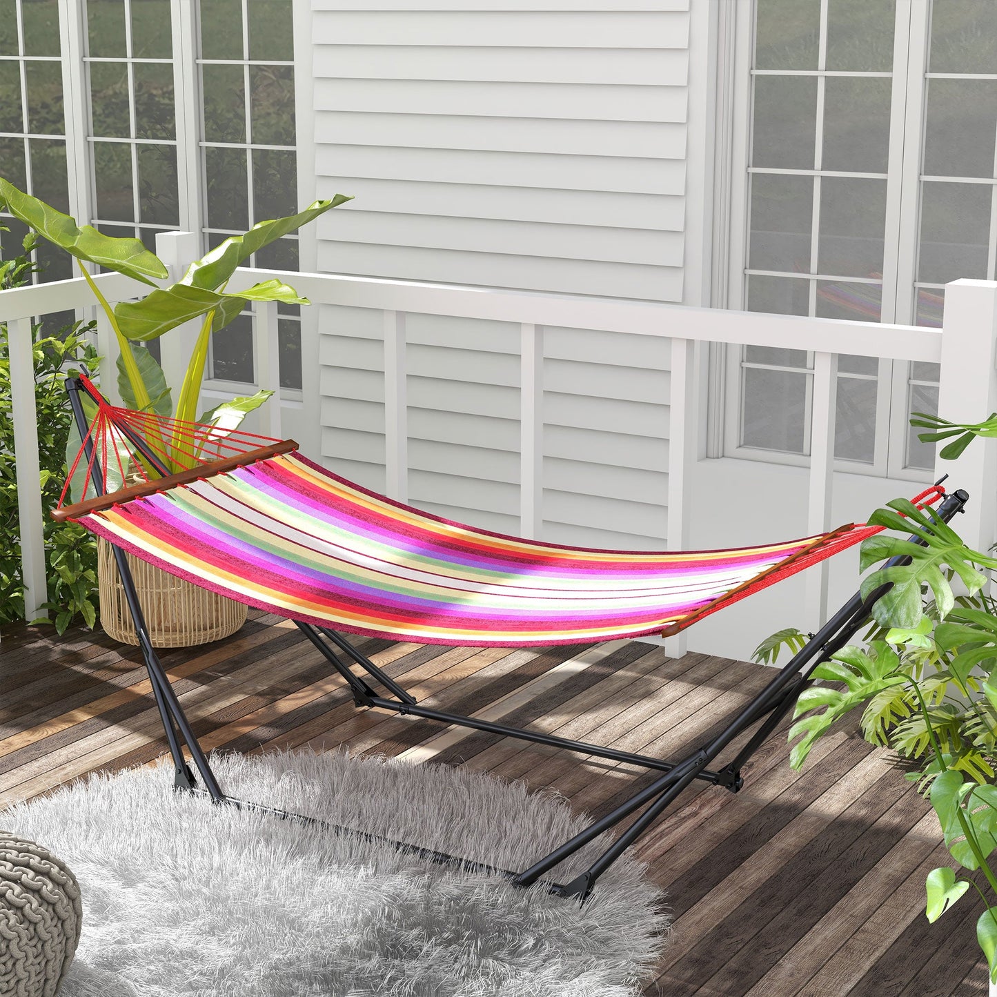 Foldable Hammock Stand, Portable Hammock with Metal Frame, 2 in 1 Hammock Net Stand, Hammock Chair Stand with Carry Bag, Load Capacity 120kg, for Patio, Garden, Yard, Black