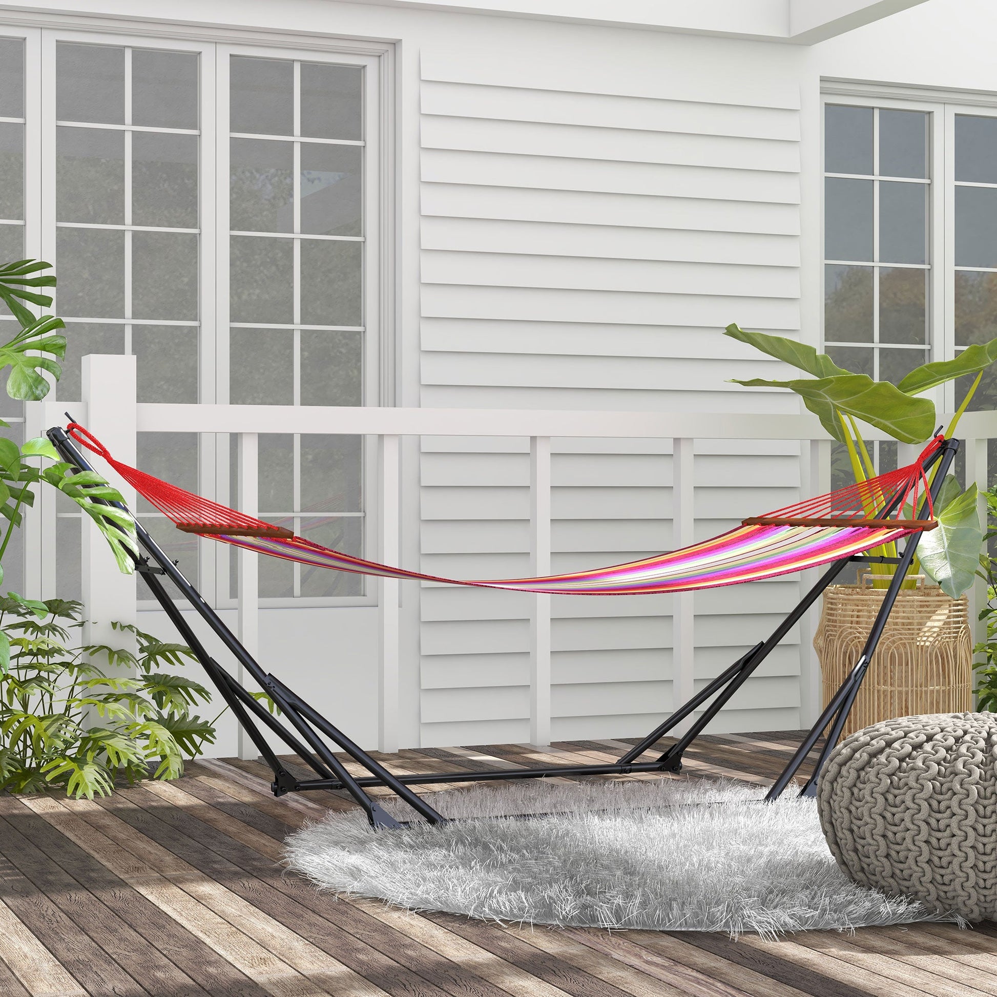 Foldable Hammock Stand, Portable Hammock with Metal Frame, 2 in 1 Hammock Net Stand, Hammock Chair Stand with Carry Bag, Load Capacity 120kg, for Patio, Garden, Yard, Black