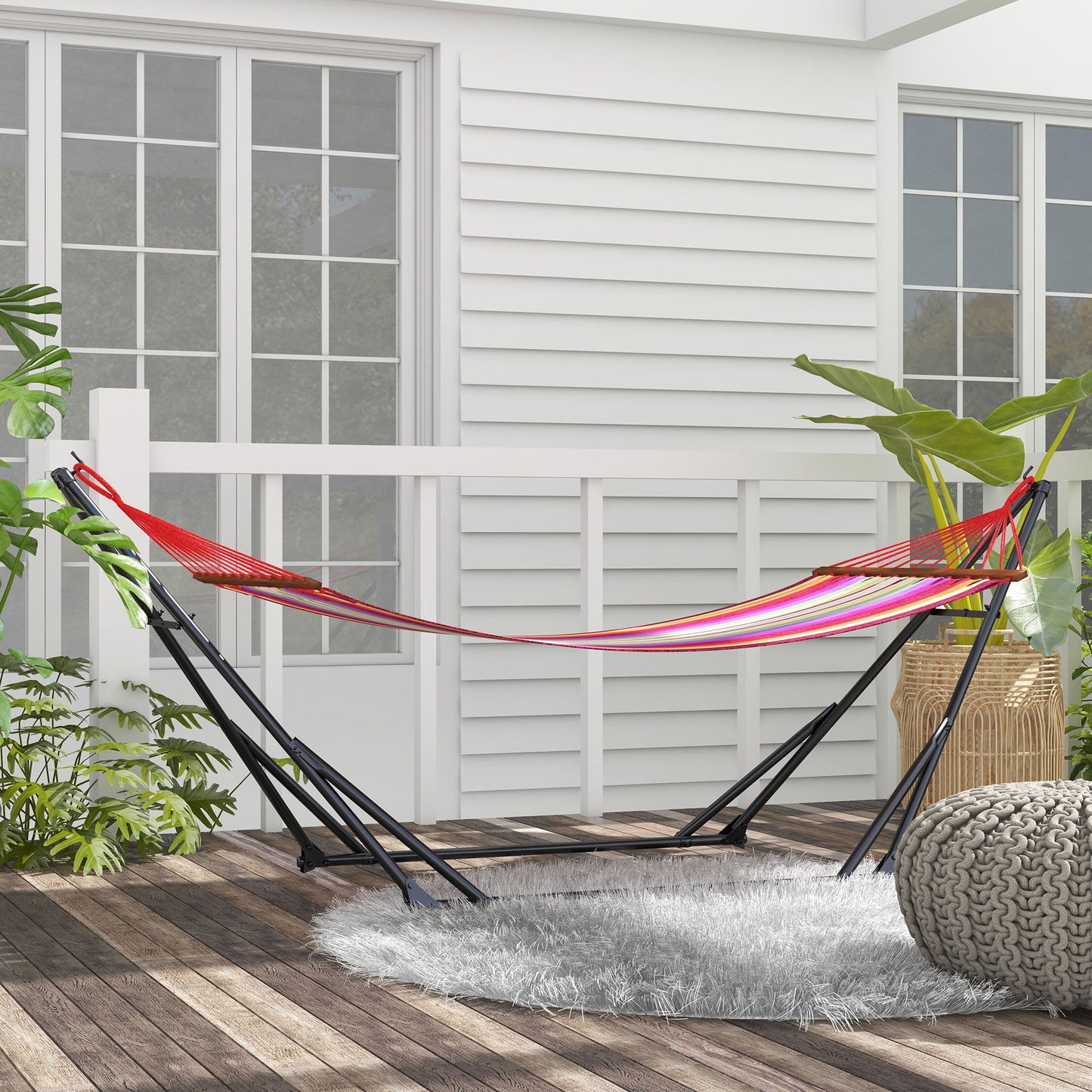 Foldable Hammock Stand, Portable Hammock with Metal Frame, 2 in 1 Hammock Net Stand, Hammock Chair Stand with Carry Bag, Load Capacity 120kg, for Patio, Garden, Yard, Black
