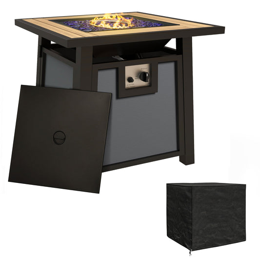 Propane Gas Fire Pit Table, 50000 BTU Smokeless Firepit Outdoor Patio Heater with Waterproof Cover, Glass Beads and Lid, 71 x 71 x 66.5cm, Dark Grey