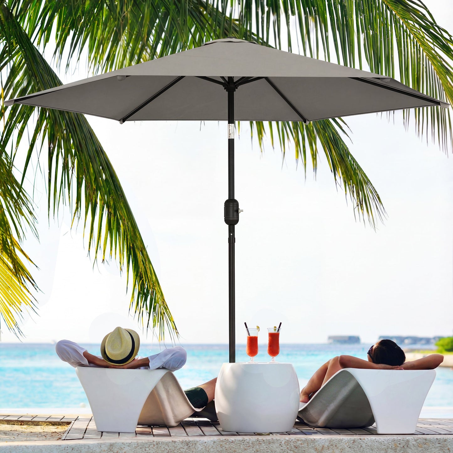 2.6 m Garden Parasol Umbrella with Aluminium Pole, Outdoor Table Market Patio Umbrella Sun Shade with Tilt and Crank, Vent, Light Grey