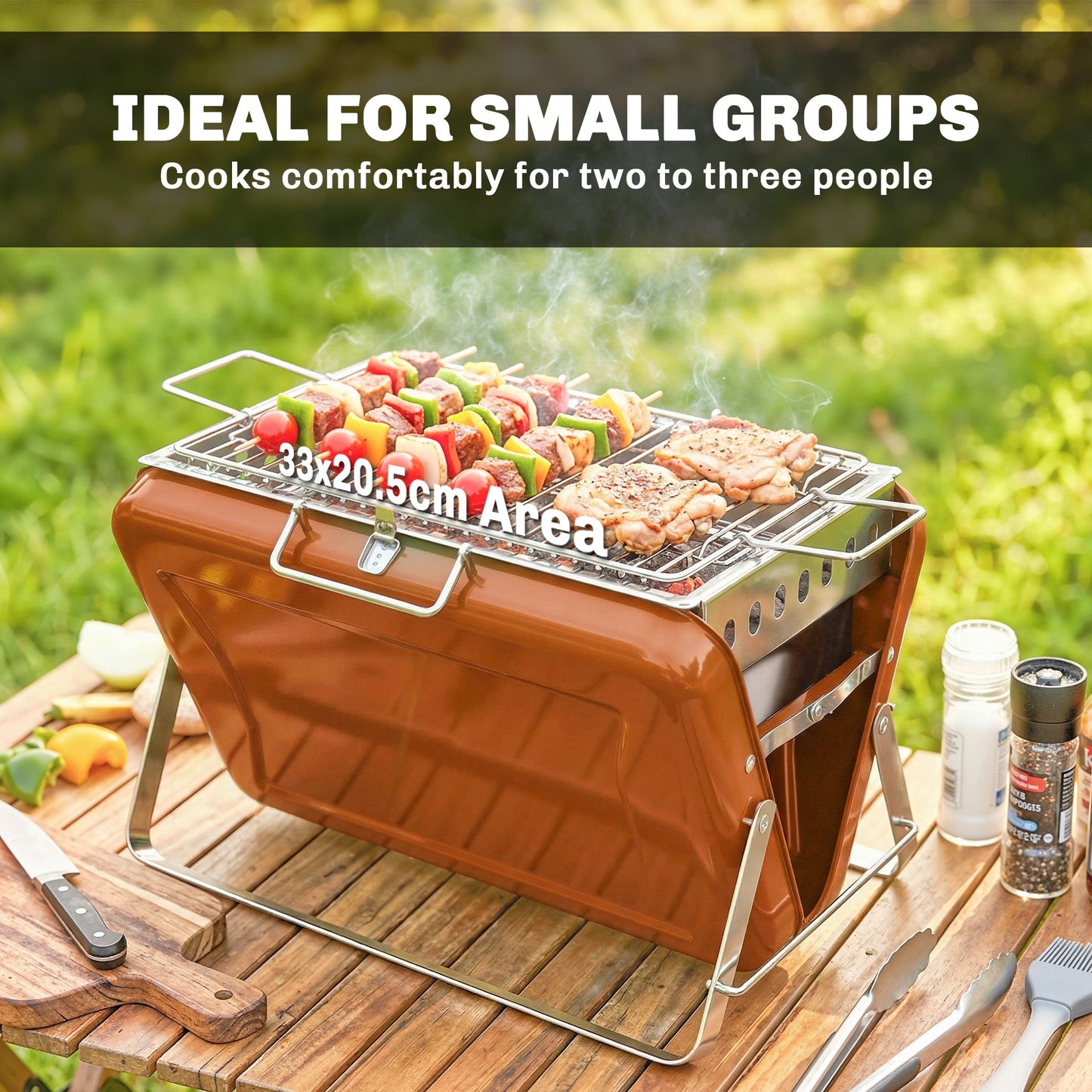 Portable BBQ Grill, Folding Charcoal Barbecue Grill with Handle and Foldable Legs for Camping Garden Outdoor Cooking, Orange