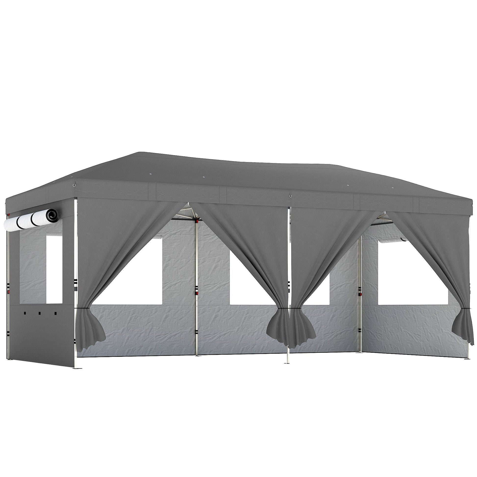 3 x 6 m Pop Up Gazebo with 6 Sidewalls, UPF50+ Outdoor Wedding Party Tent Marquee, Adjustable Height Event Shelter with Wheeled Bag, Sandbags & Stakes, Dark Grey