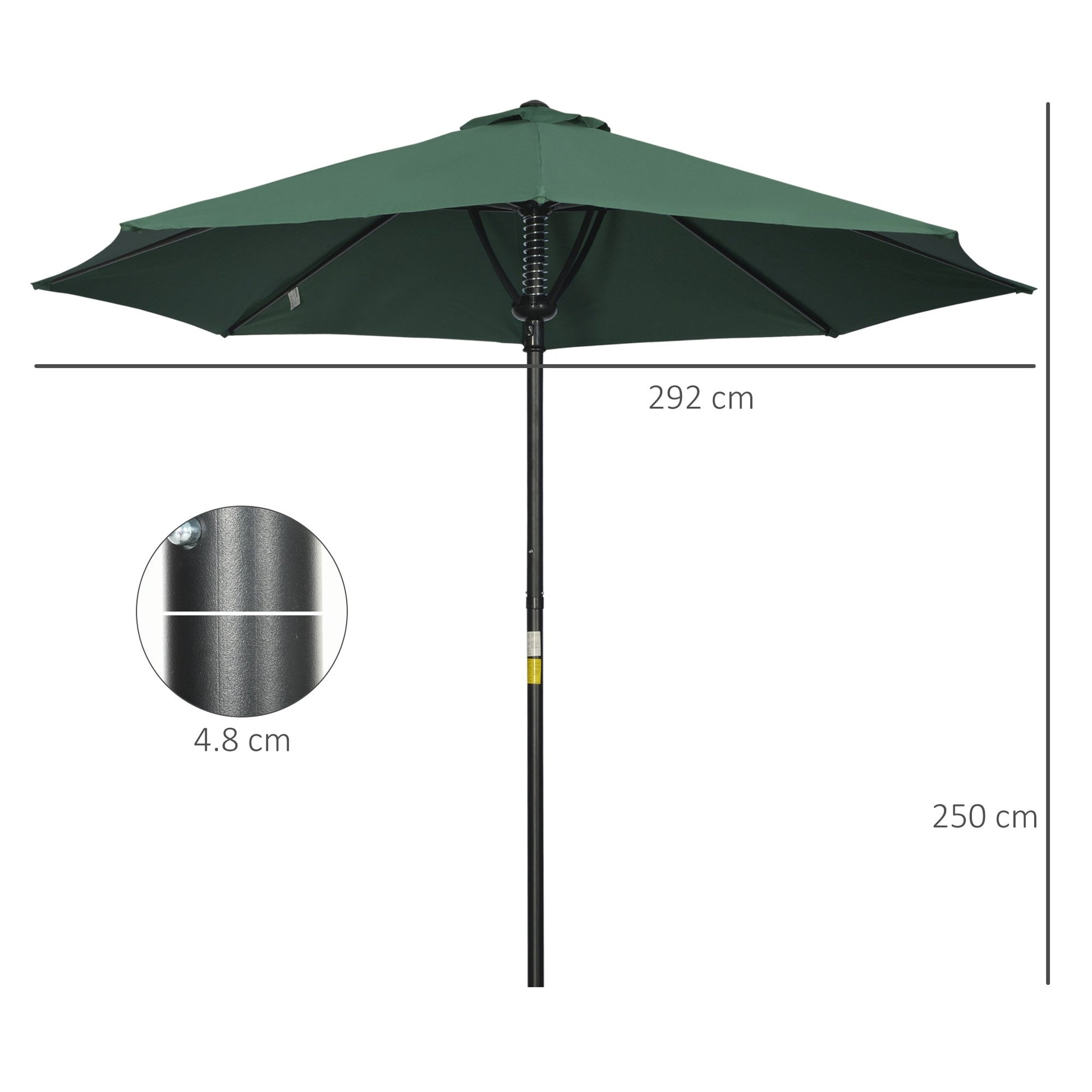 Garden 3(m) Parasol Umbrella, Outdoor Market Table Umbrella Sun Shade Canopy with 8 Ribs, Easy Push to Open, Green
