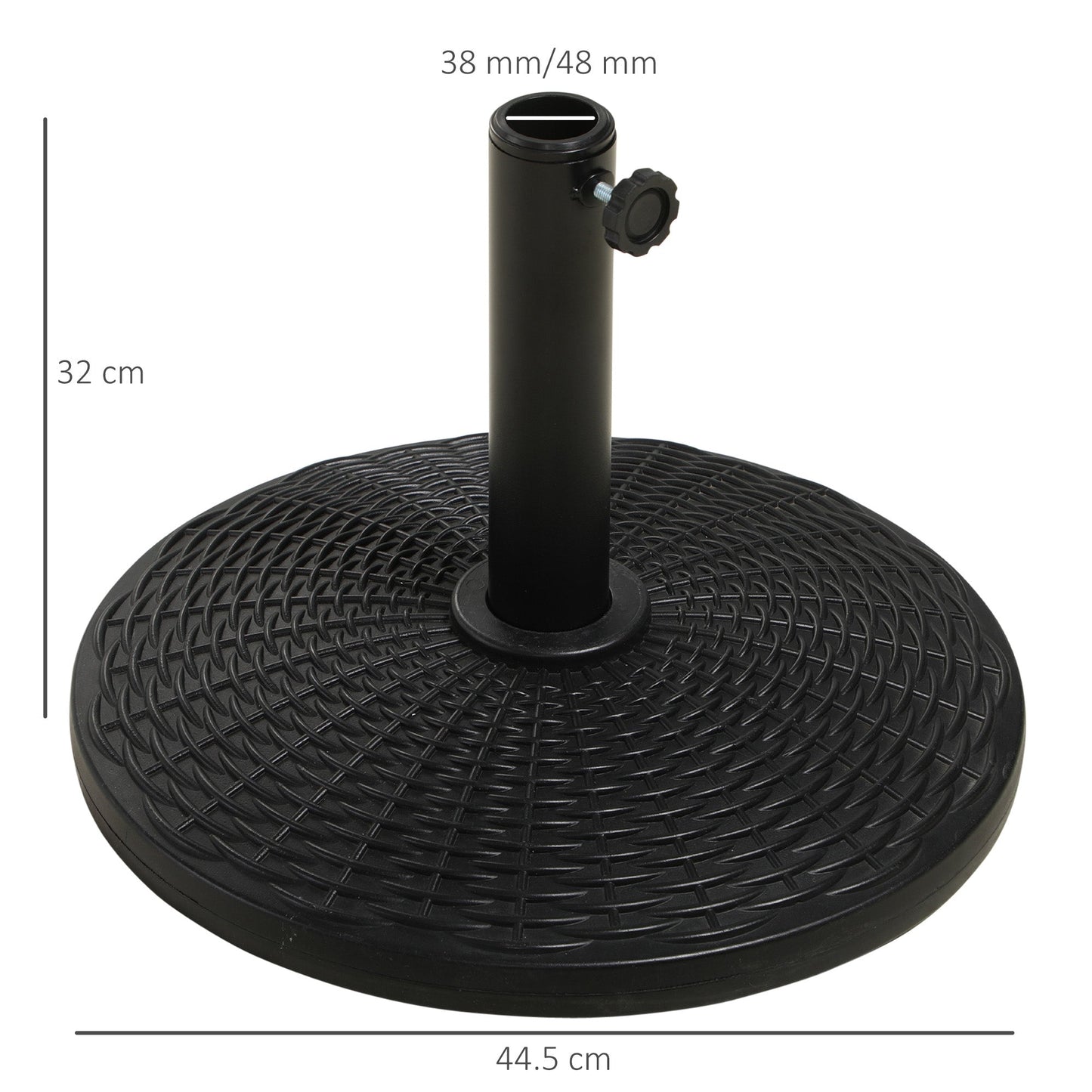 11.5 kg Round Cement Parasol Base, Umbrella Stand Holder with Rattan Style Pattern for 38, 48 mm Poles for Outdoor, Garden, Black