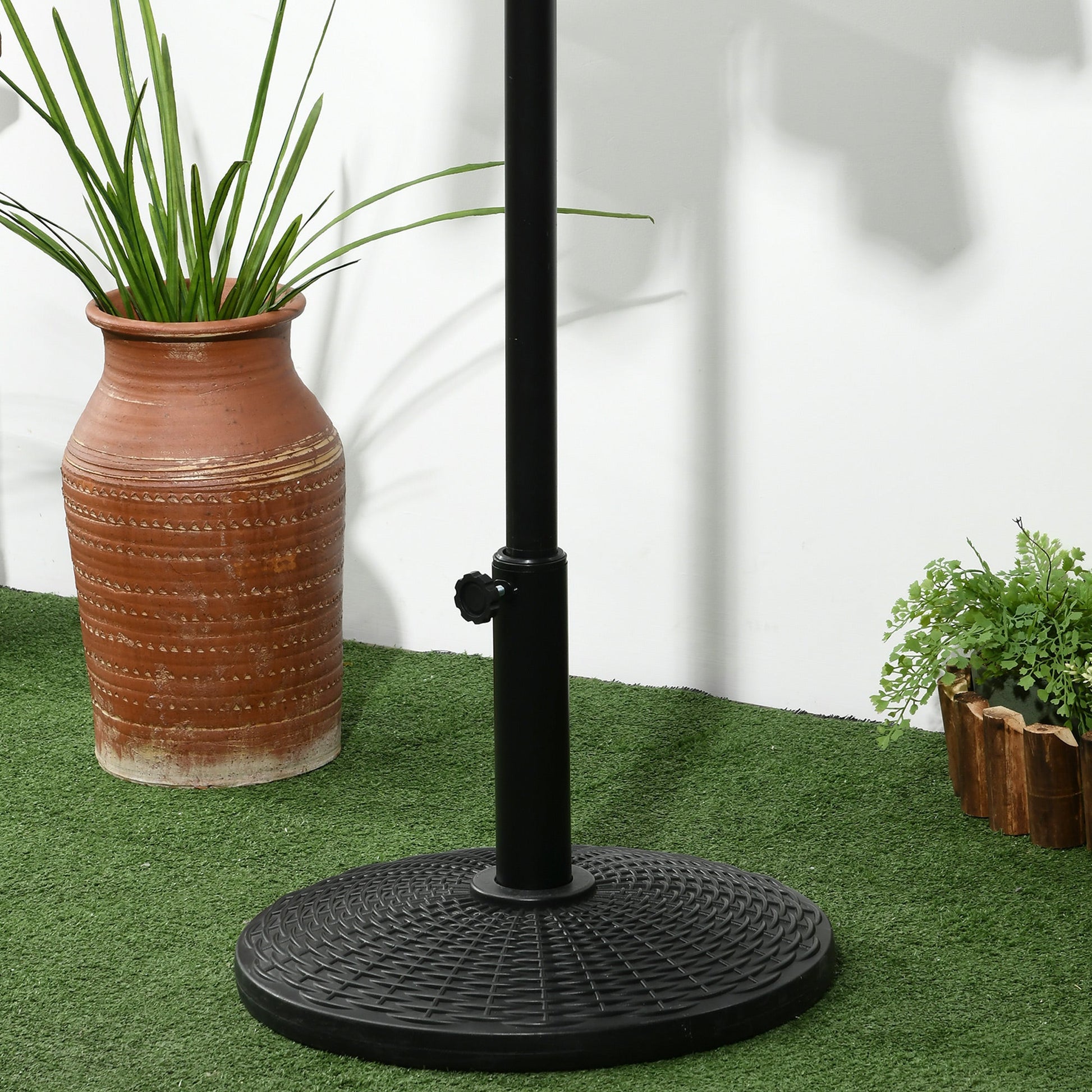 11.5 kg Round Cement Parasol Base, Umbrella Stand Holder with Rattan Style Pattern for 38, 48 mm Poles for Outdoor, Garden, Black