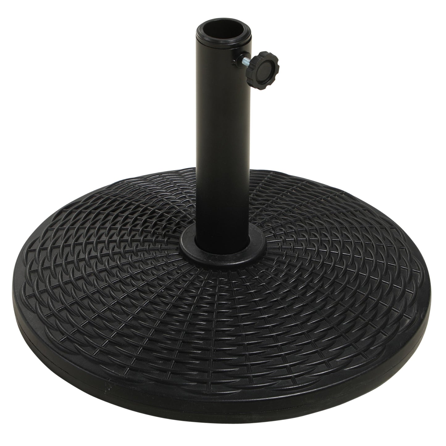 11.5 kg Round Cement Parasol Base, Umbrella Stand Holder with Rattan Style Pattern for 38, 48 mm Poles for Outdoor, Garden, Black
