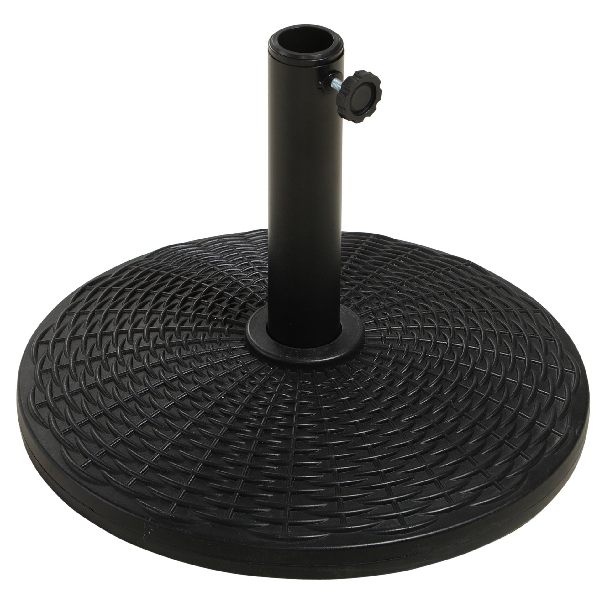 11.5 kg Round Cement Parasol Base, Umbrella Stand Holder with Rattan Style Pattern for 38, 48 mm Poles for Outdoor, Garden, Black