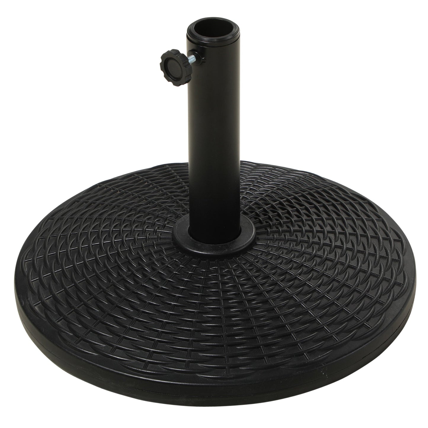 11.5 kg Round Cement Parasol Base, Umbrella Stand Holder with Rattan Style Pattern for 38, 48 mm Poles for Outdoor, Garden, Black