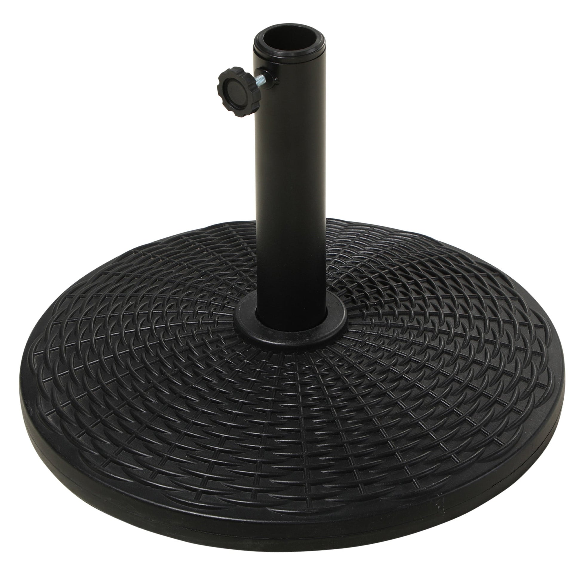 11.5 kg Round Cement Parasol Base, Umbrella Stand Holder with Rattan Style Pattern for 38, 48 mm Poles for Outdoor, Garden, Black