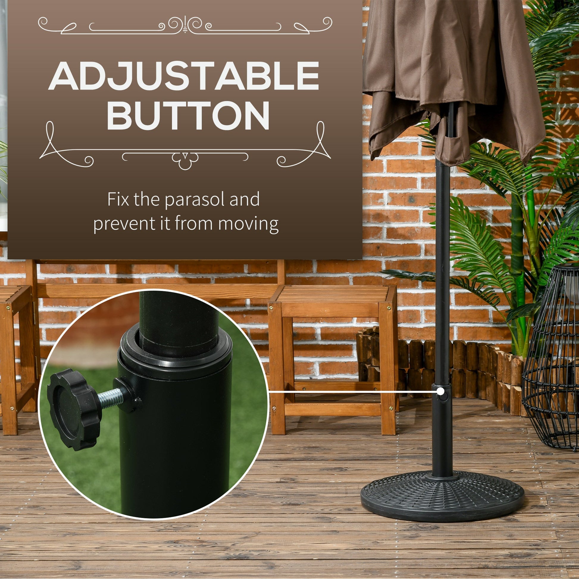 11.5 kg Round Cement Parasol Base, Umbrella Stand Holder with Rattan Style Pattern for 38, 48 mm Poles for Outdoor, Garden, Black