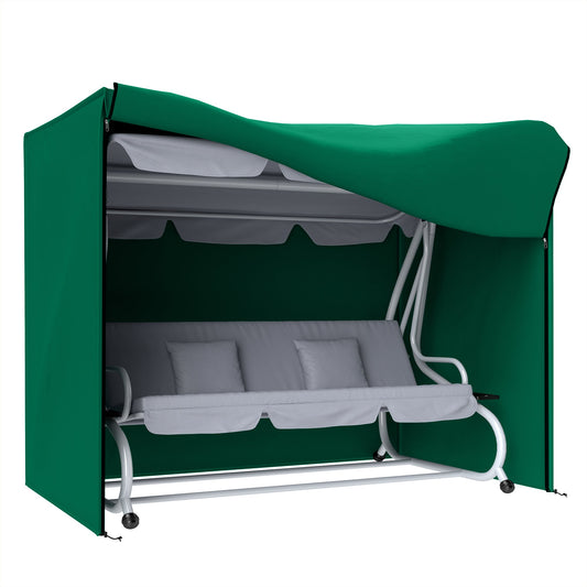 3 Seater Garden Swing Cover, Waterproof Swing Chair Cover, Windproof and Anti-UV 420D Outdoor Swing Bench Cover with Zip, 220 x 125 x 172cm, Green