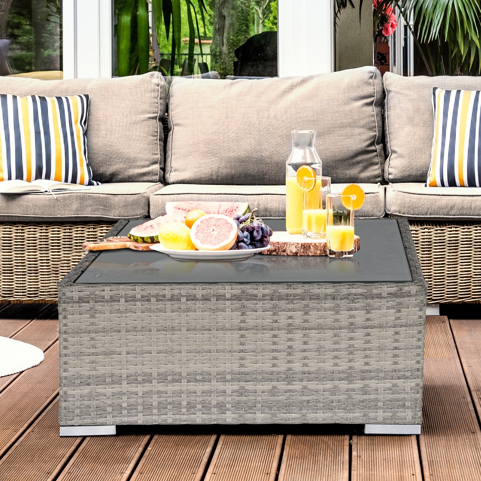 Patio Rattan Coffee Table Ready to Use Outdoor Furniture Suitable for Garden Backyard, Grey