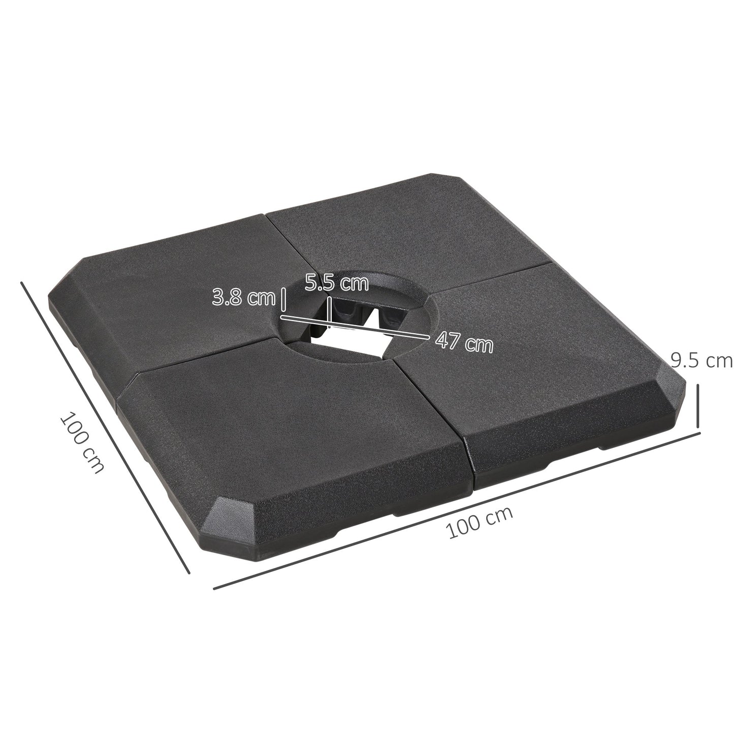 Set of 4 Parasol Base Stand Weights for Cantilever Parasols, Water and Sand Filled, Up to 120kg, Black