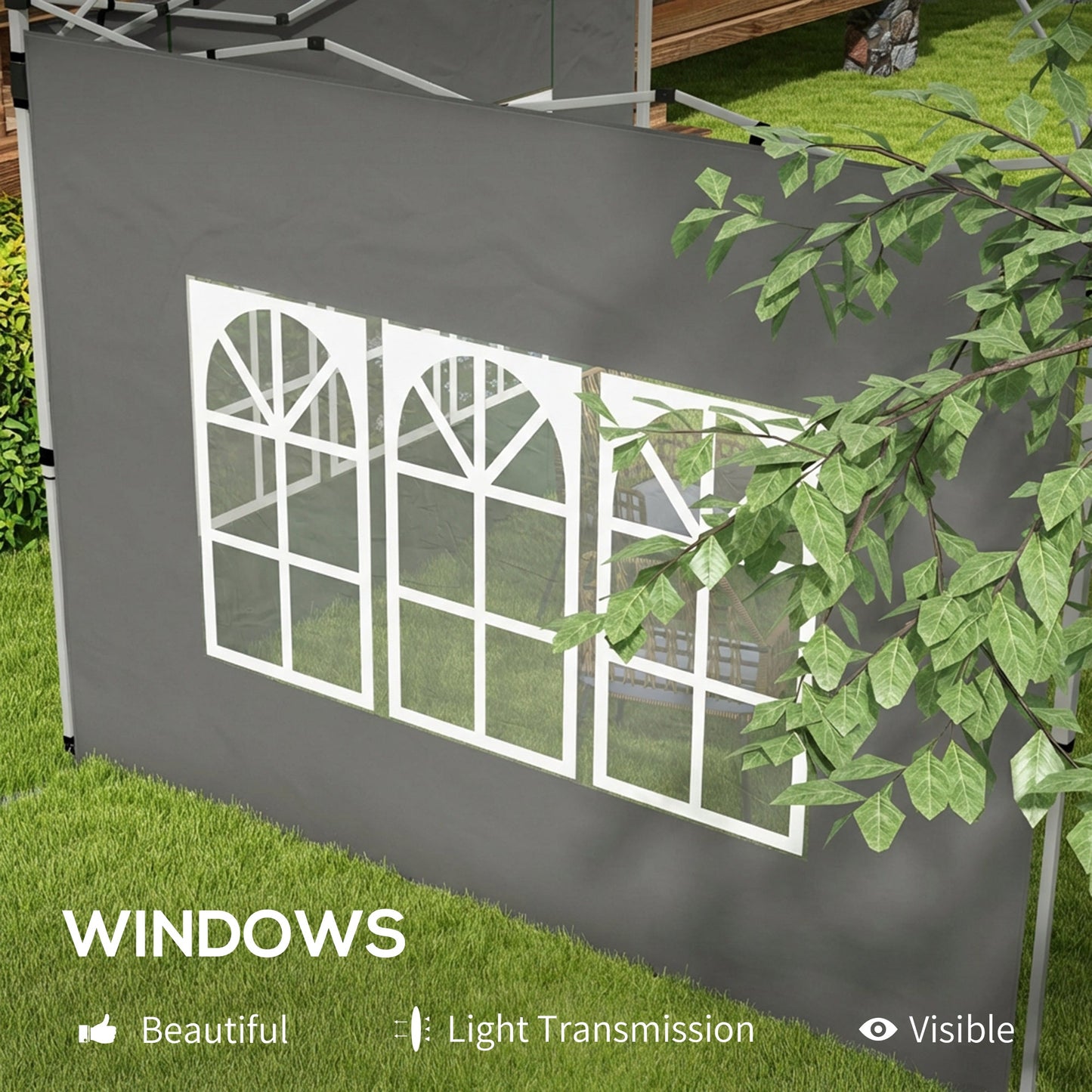Gazebo Side Panels with Window for 3x3(m) Pop Up Gazebo, 2 Pack Sides Replacement, Dark Grey