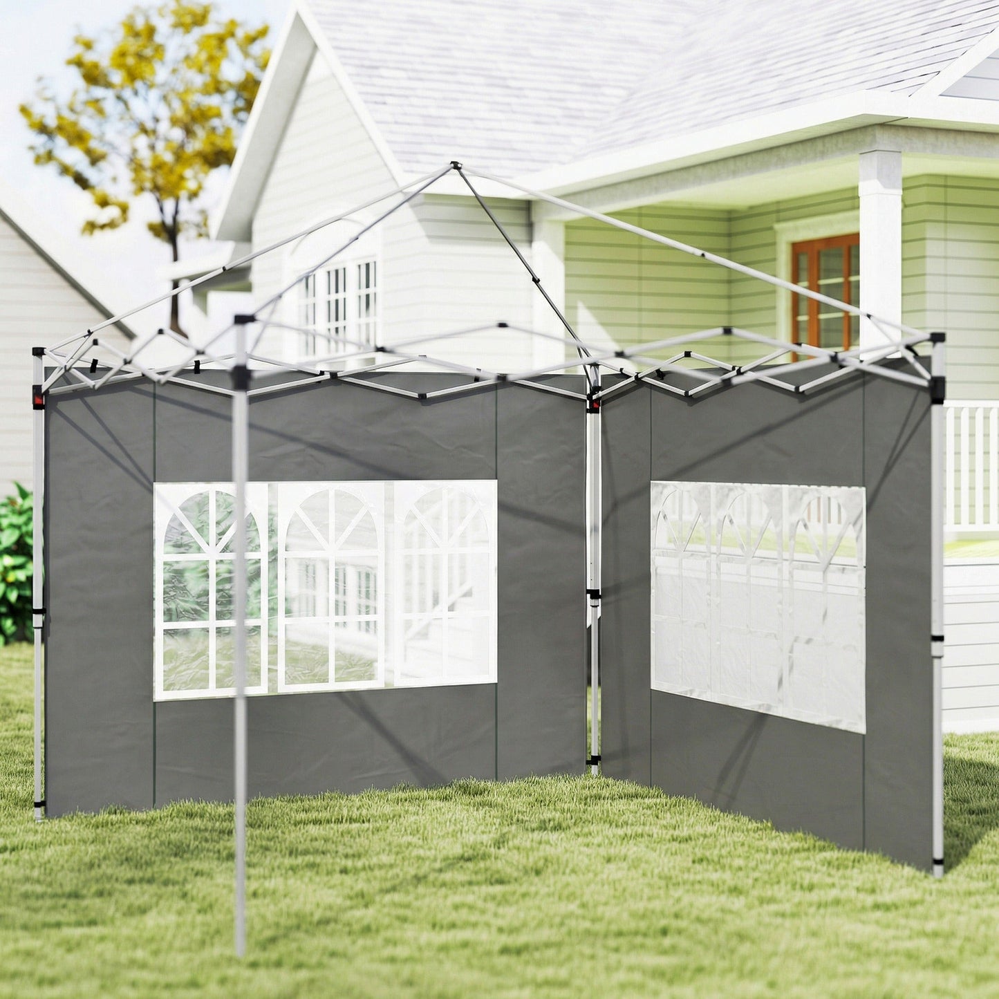 Gazebo Side Panels with Window for 3x3(m) Pop Up Gazebo, 2 Pack Sides Replacement, Dark Grey