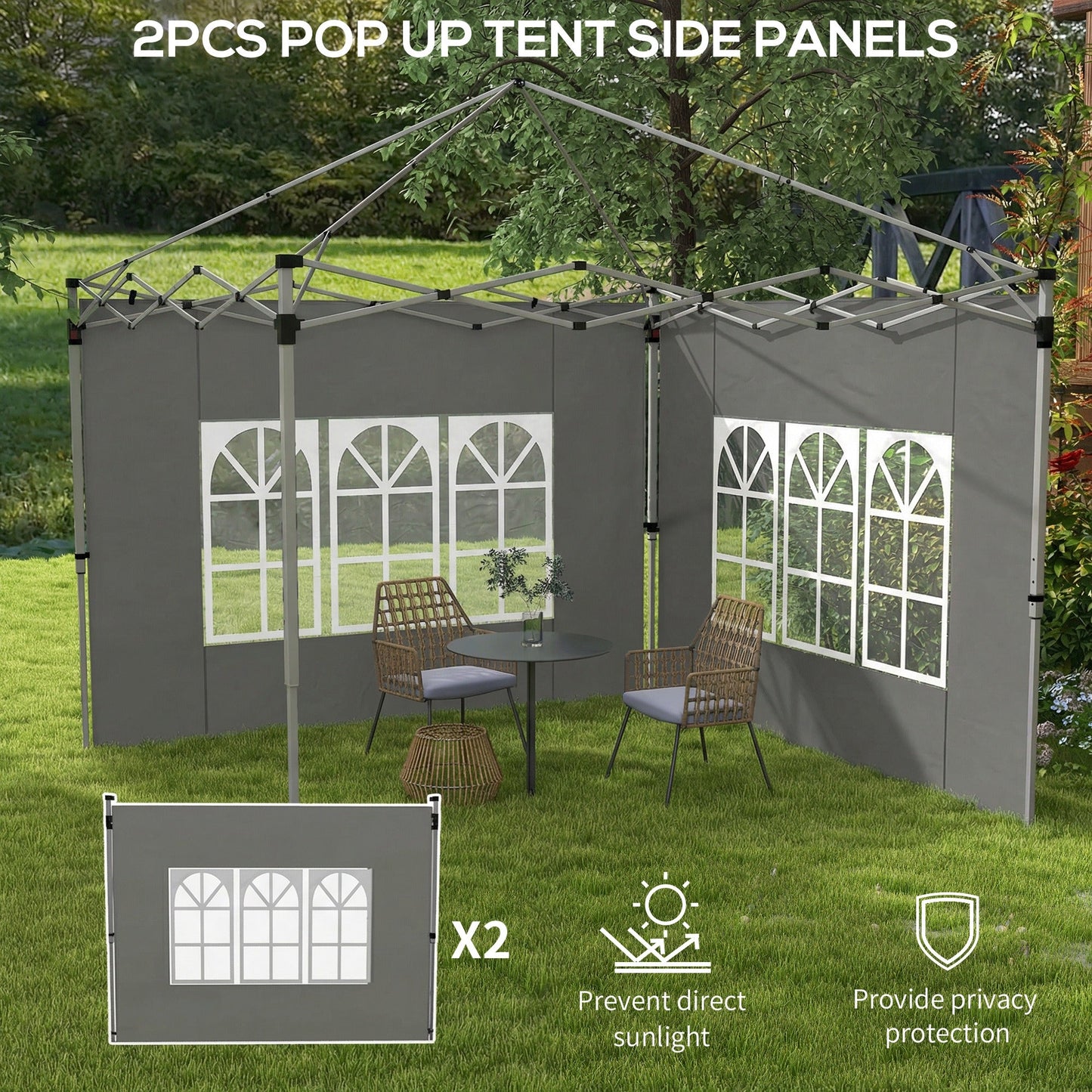 Gazebo Side Panels with Window for 3x3(m) Pop Up Gazebo, 2 Pack Sides Replacement, Dark Grey