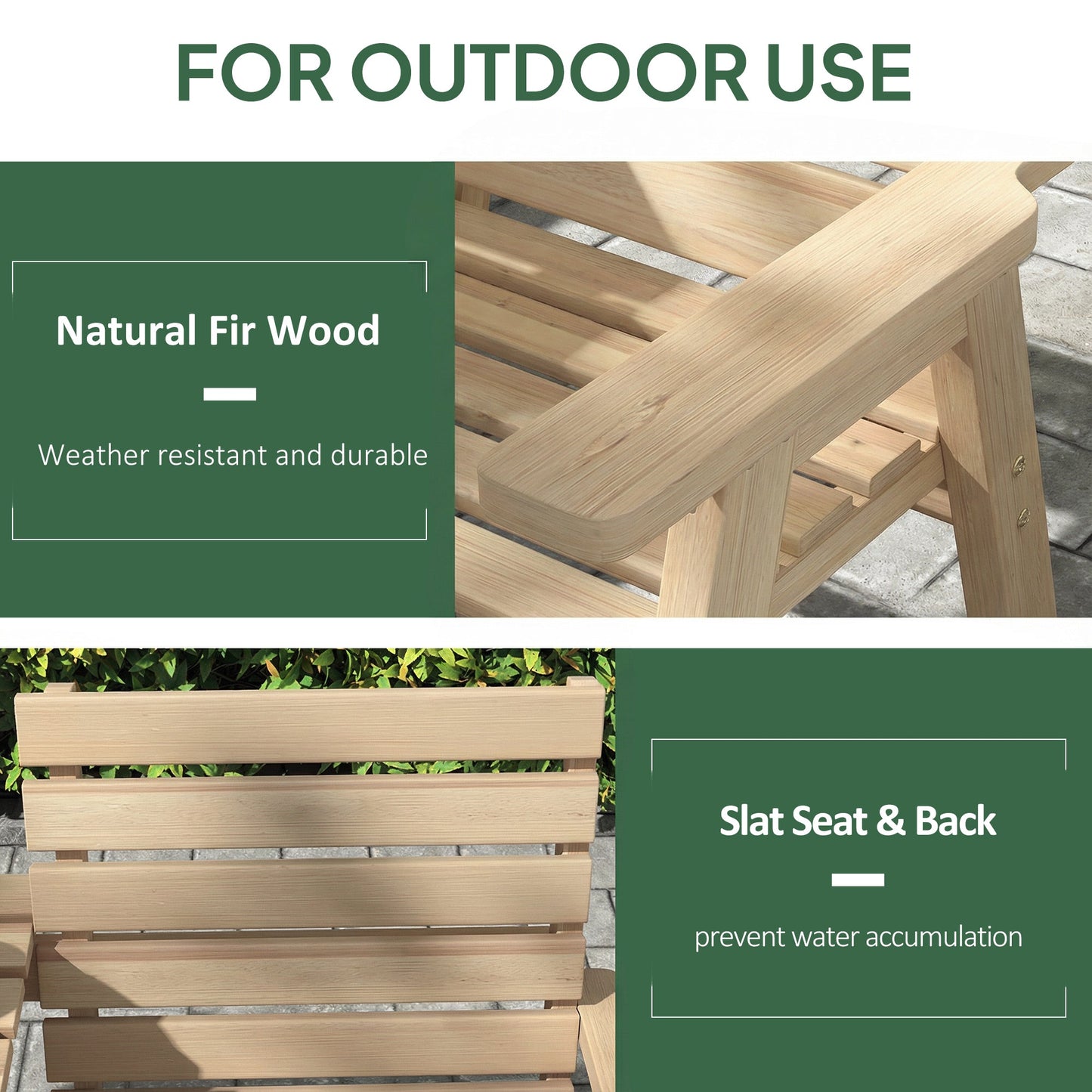 2 Seater Wooden Garden Bench with Convertible Middle Table, Outdoor Three-Seater Bench for Patio, Park, Porch, Natural Wood Finish