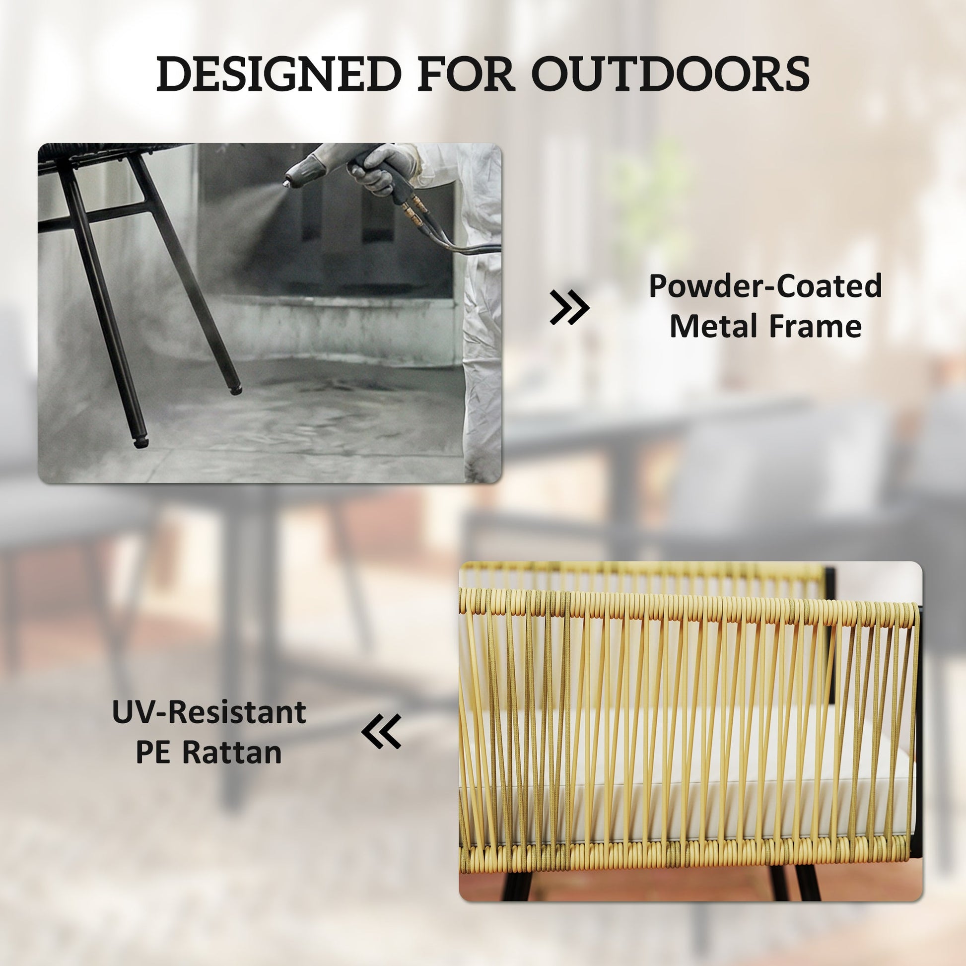 5 Piece Rattan Garden Furniture Set, Garden Dining Set with Wood-Plastic Table and 4 Stackable Chairs, Rattan Table and Chairs with 4 Cushions for Patio, Terrace, Beige