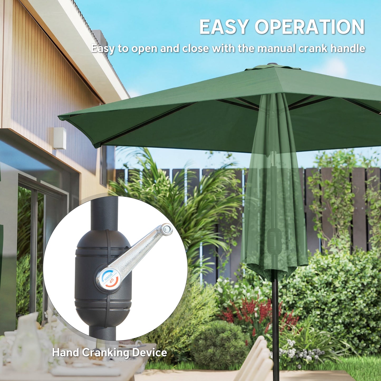 2.6 m Garden Parasol Umbrella with Aluminium Pole, Outdoor Table Market Patio Umbrella Sun Shade with Tilt and Crank, Vent, Dark Green
