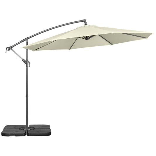 3(m) Garden Banana Parasol Cantilever Umbrella with Crank Handle, Cross Base, Weights and Cover for Outdoor, Hanging Sun Shade, Beige