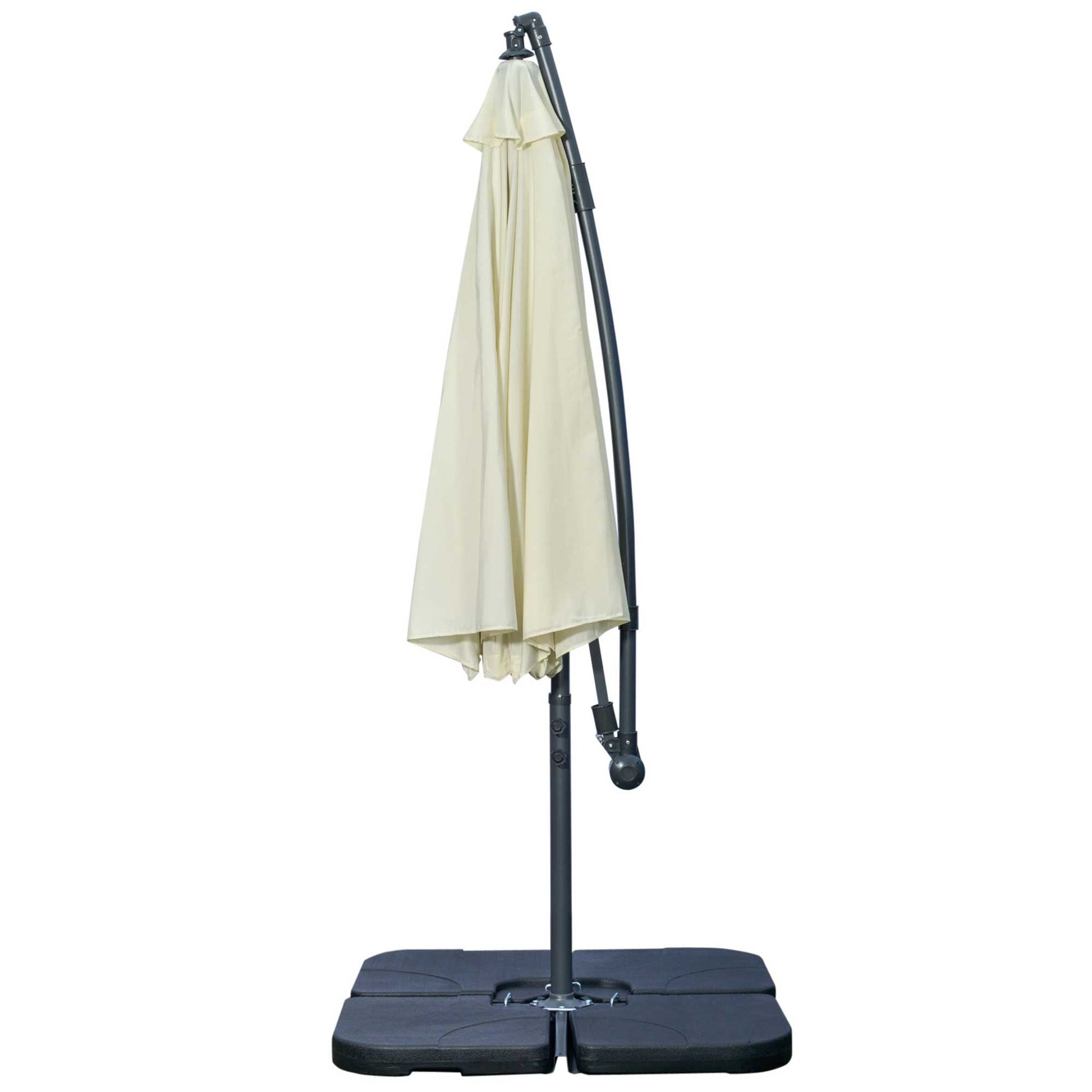 3(m) Garden Banana Parasol Cantilever Umbrella with Crank Handle, Cross Base, Weights and Cover for Outdoor, Hanging Sun Shade, Beige