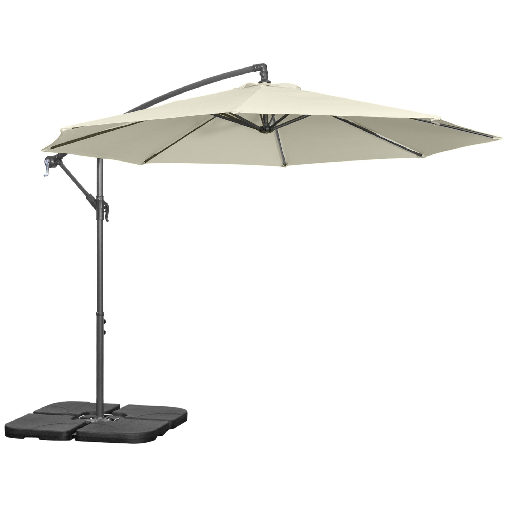 3(m) Garden Banana Parasol Cantilever Umbrella with Crank Handle, Cross Base, Weights and Cover for Outdoor, Hanging Sun Shade, Beige