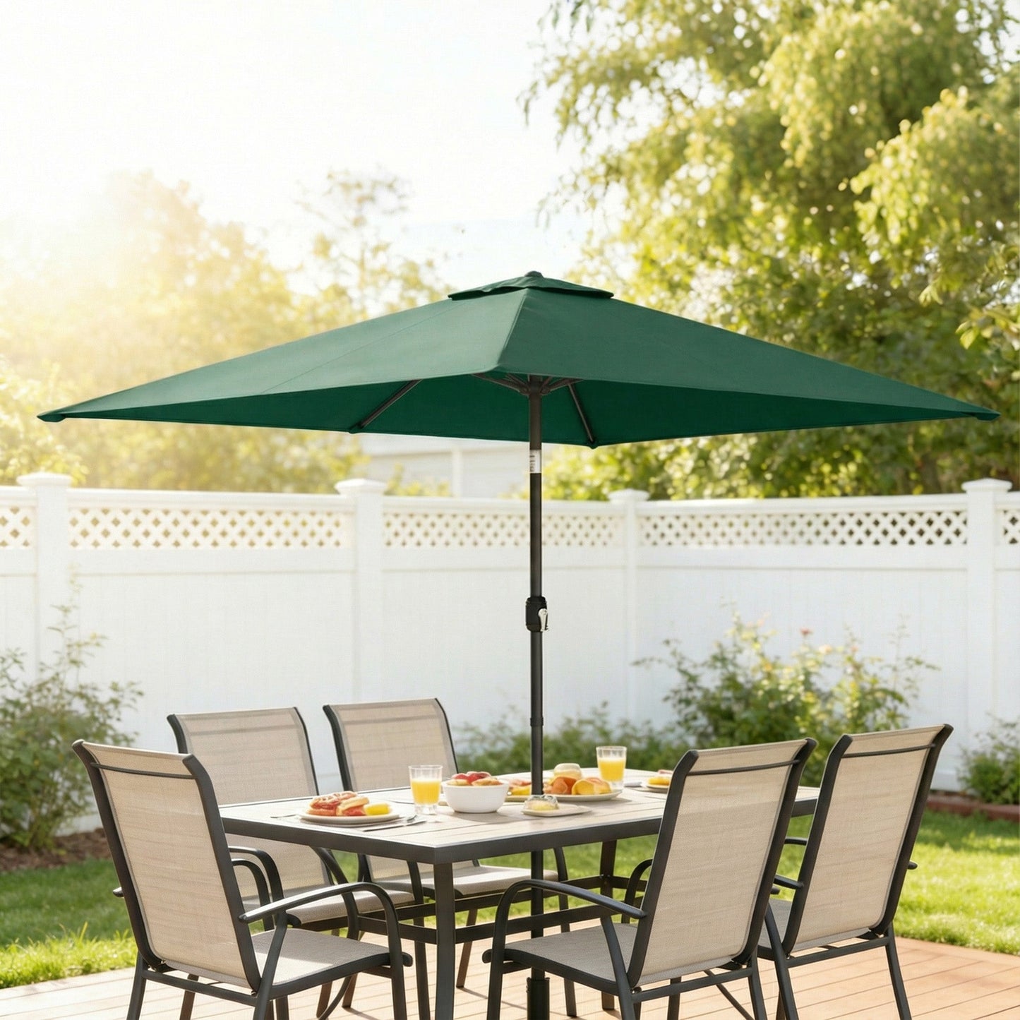 3x2m Garden Parasol, Parasol Umbrella with Crank Handle, Tilt Function, Polyester Canopy, Outdoor Table Umbrella for Patio, Garden, Green