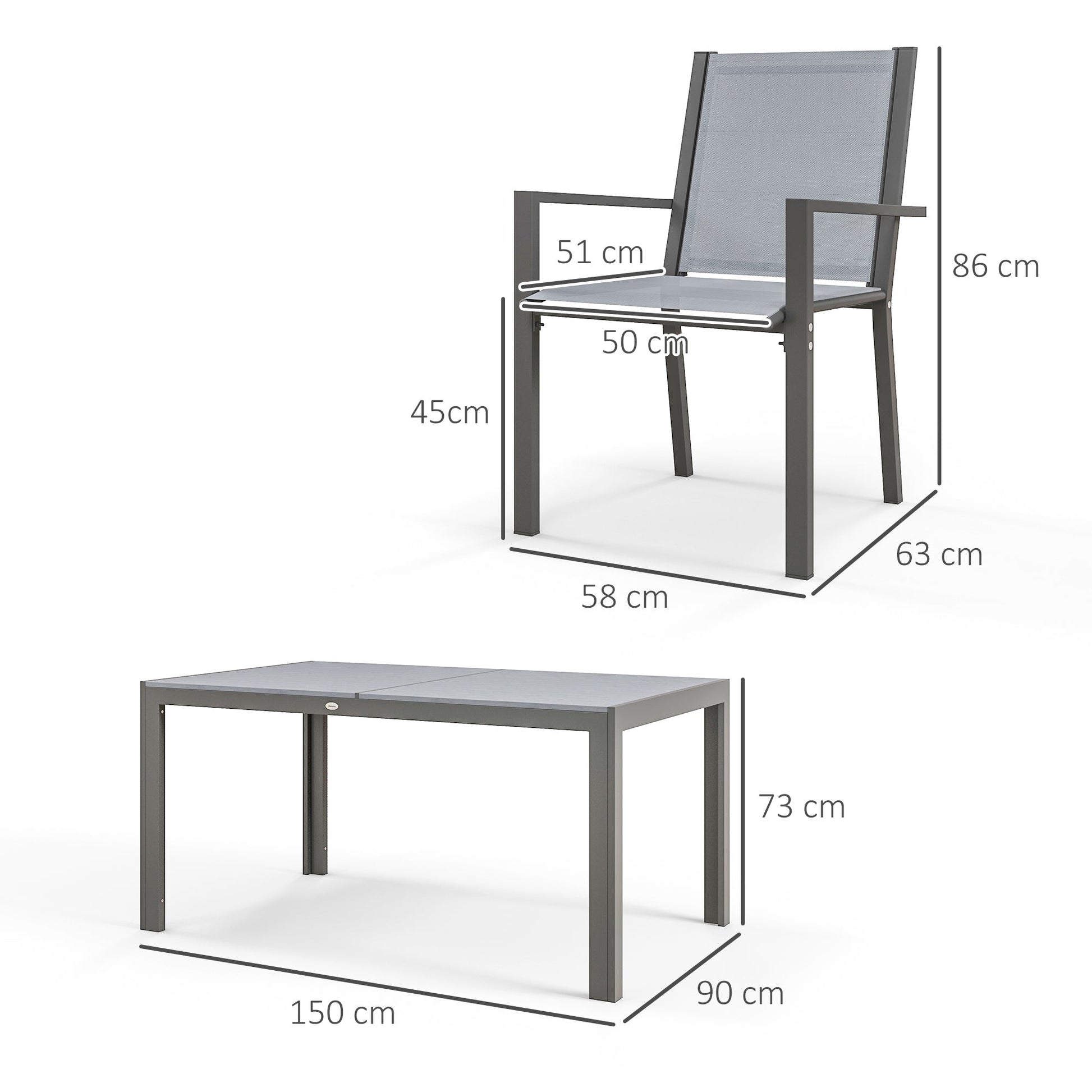6 Seater Garden Dining Set with Stackable Armchairs, WPC Top Dining Table, Outdoor Table and Chairs, Garden Furniture Set, Light Grey