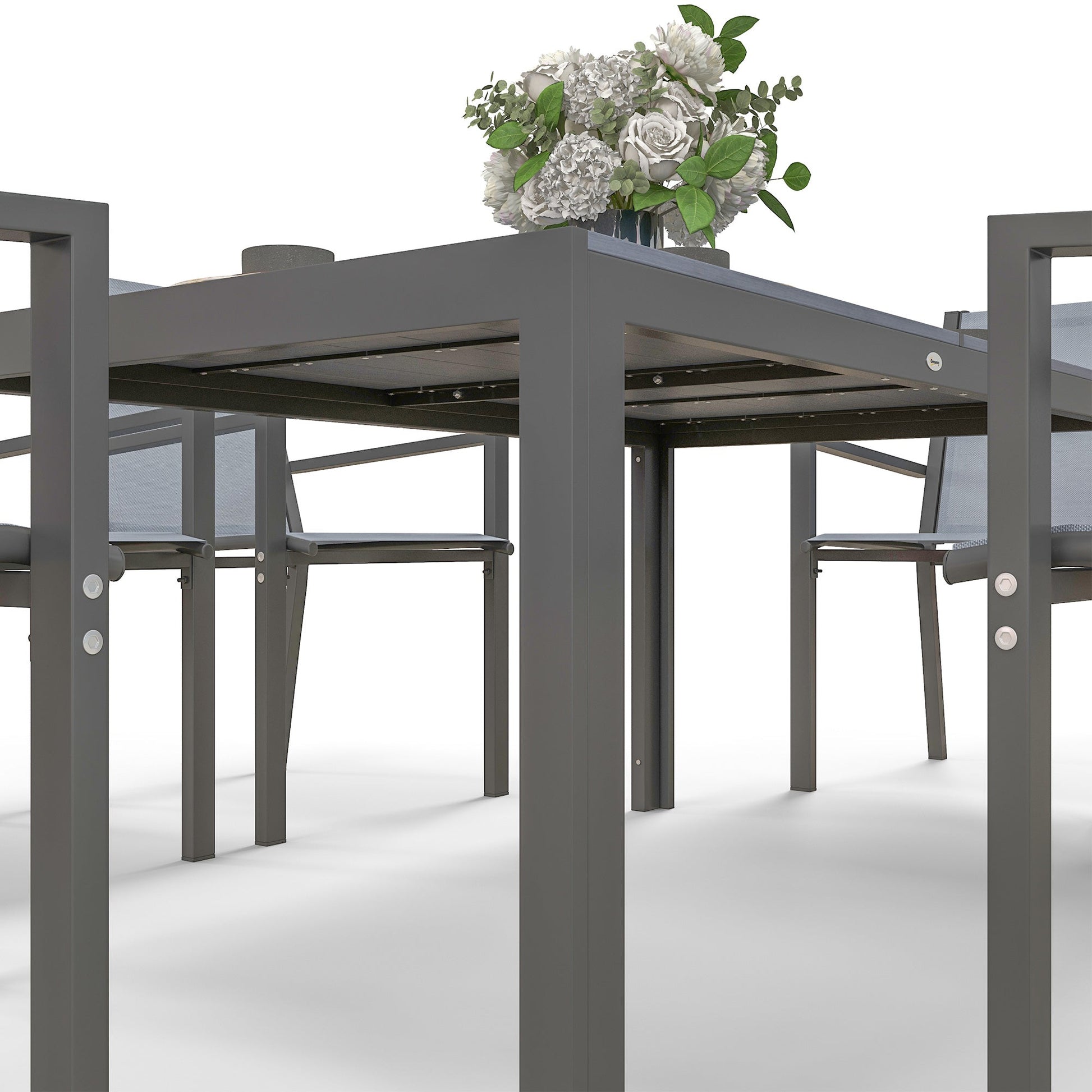 6 Seater Garden Dining Set with Stackable Armchairs, WPC Top Dining Table, Outdoor Table and Chairs, Garden Furniture Set, Light Grey