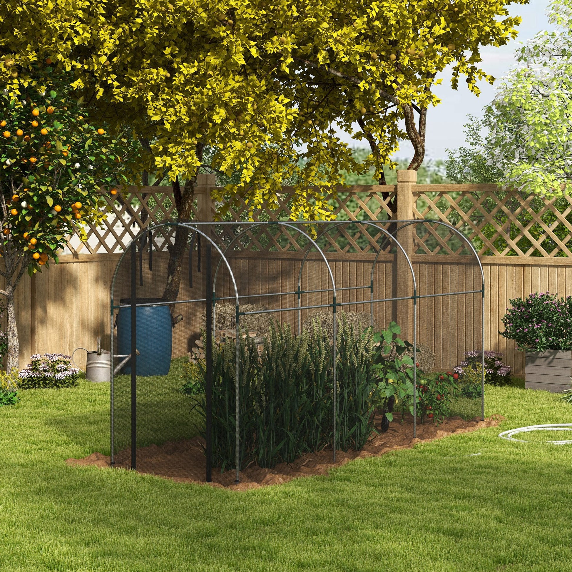 Fruit Cage Bird Netting, Heavy Duty Fruit and Vegetable Protection Tent with Zipped Door, Anti Bird, Insects, Small Animals, 1.2 x 3.6 x 1.9m, Black
